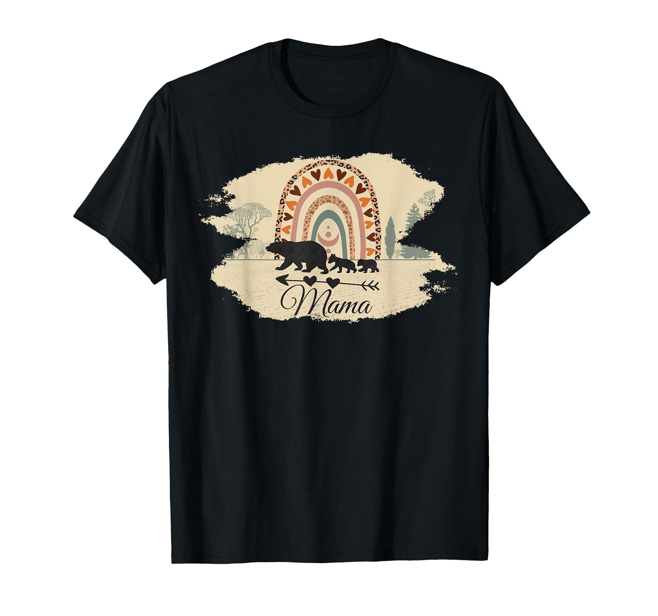 Mama Bear Two Cubs And Rainbow Boho T-Shirt - Novelty Apparel for Adults - T-Shirt, Sweatshirt, Hoodie