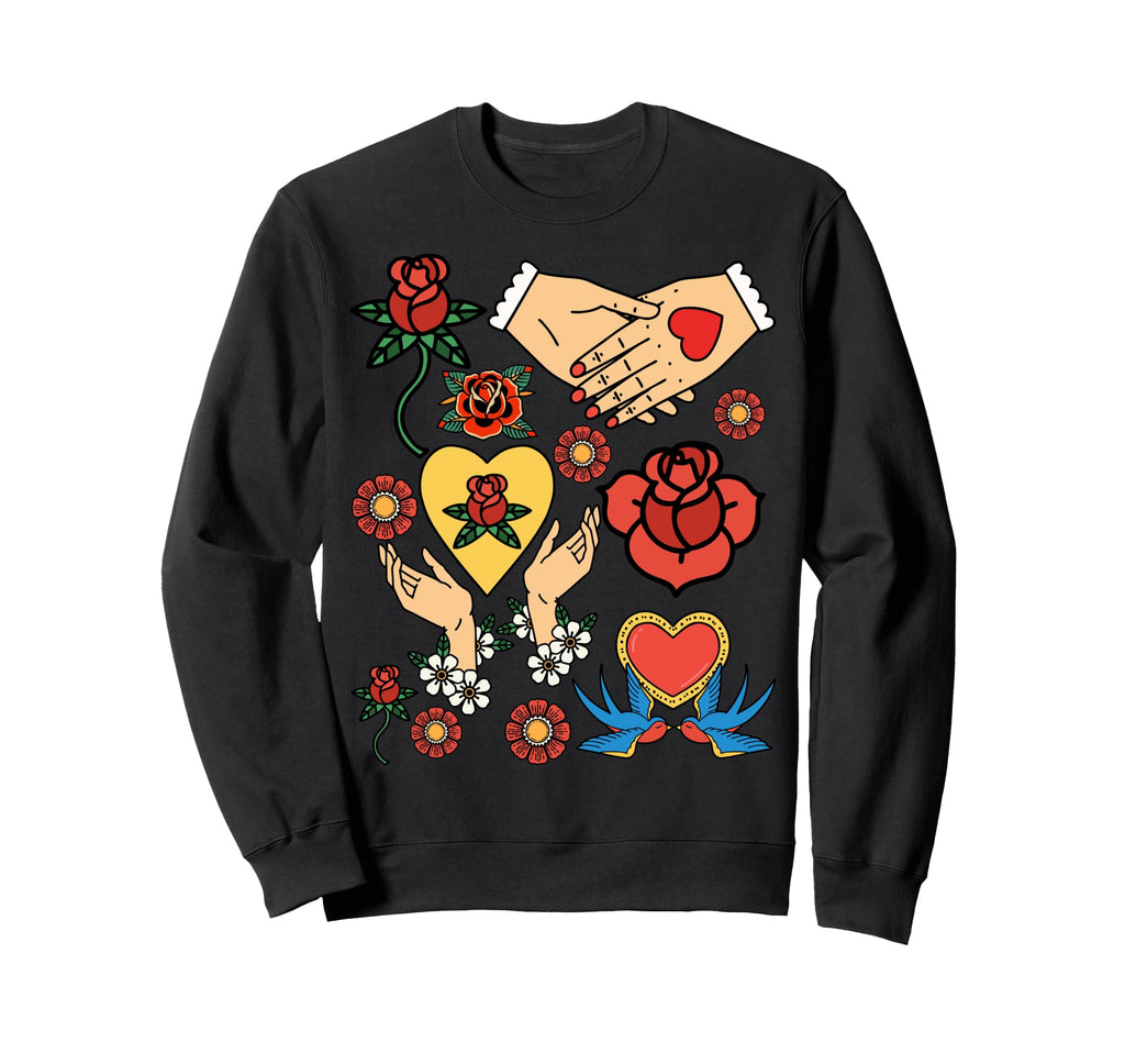 Flash Tattoo Art Sweatshirt - Minimalist Print for Adults - T-Shirt, Sweatshirt, Hoodie