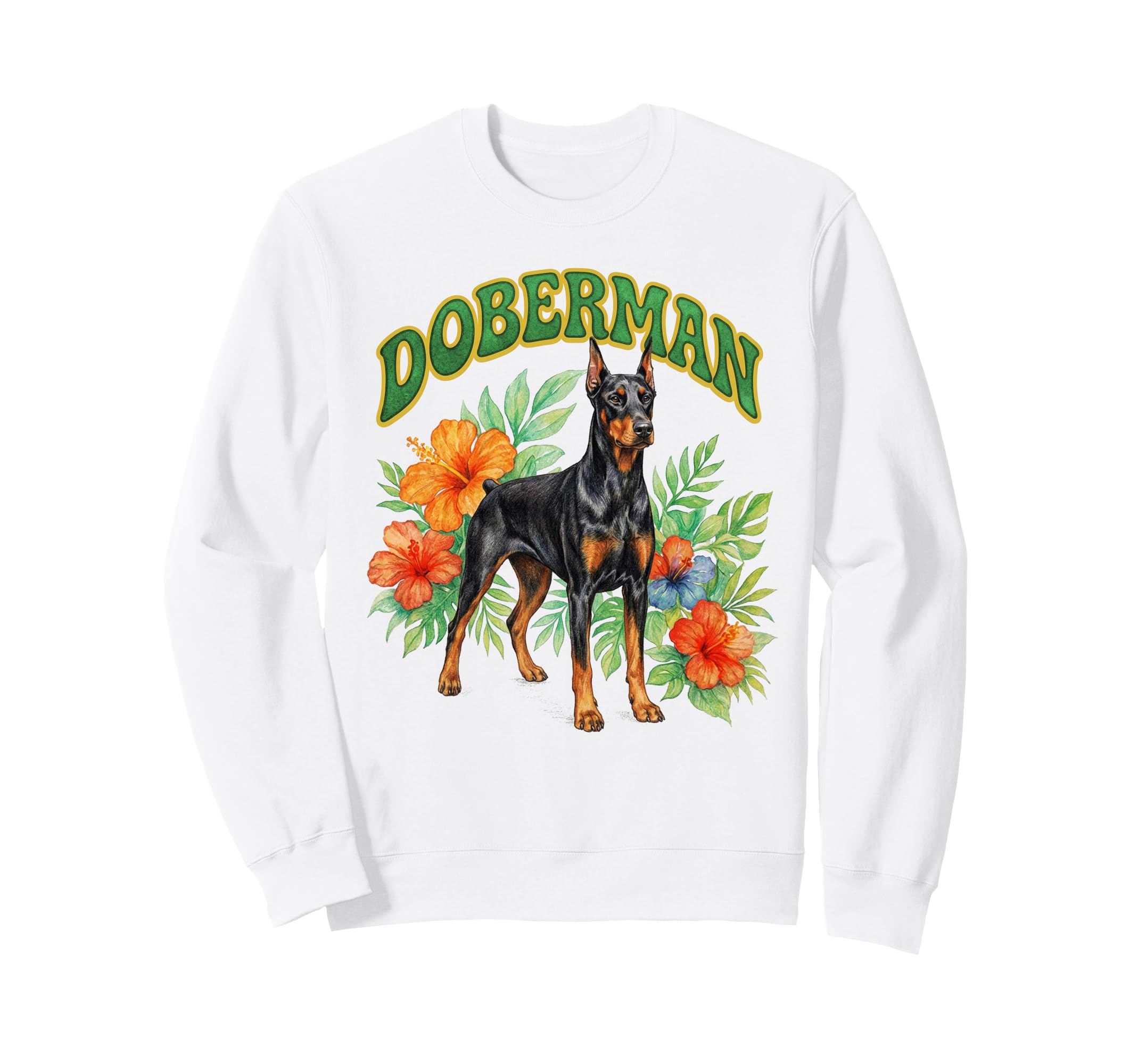 Doberman Groovy Floral Sweatshirt - Aesthetic Graphic for Adults - T-Shirt, Sweatshirt, Hoodie