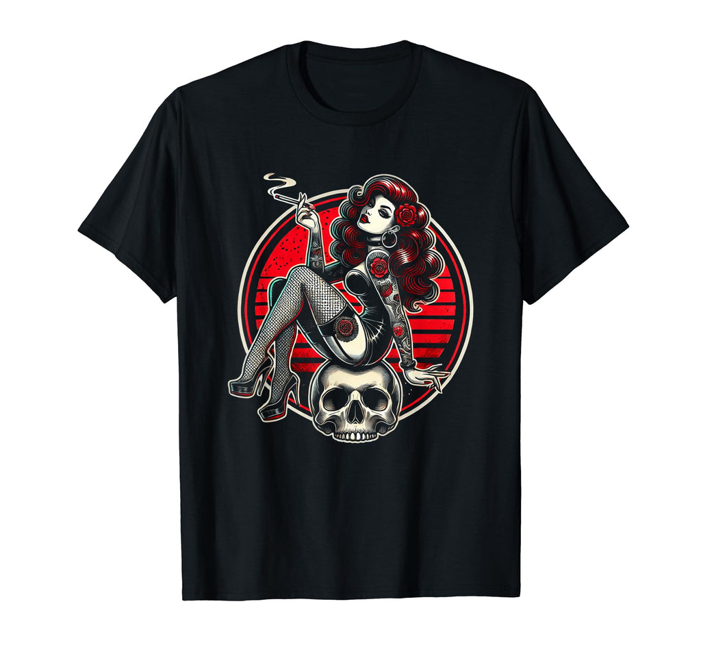 Tattoo Goth Pin Up Skull Horror T-Shirt - Aesthetic Graphic Unisex - T-Shirt, Sweatshirt, Hoodie