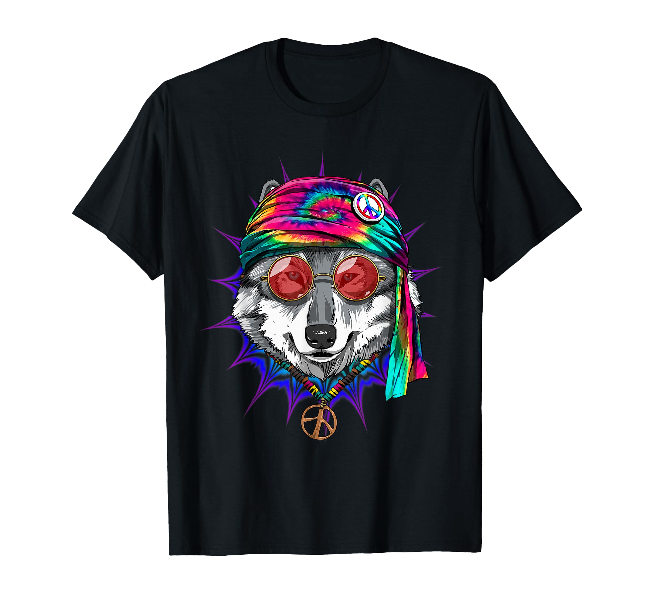 Tie Dye Hippie Wolf Hippiness Peace Love T-Shirt - Graphic Print Unisex - T-Shirt, Sweatshirt, Hoodie