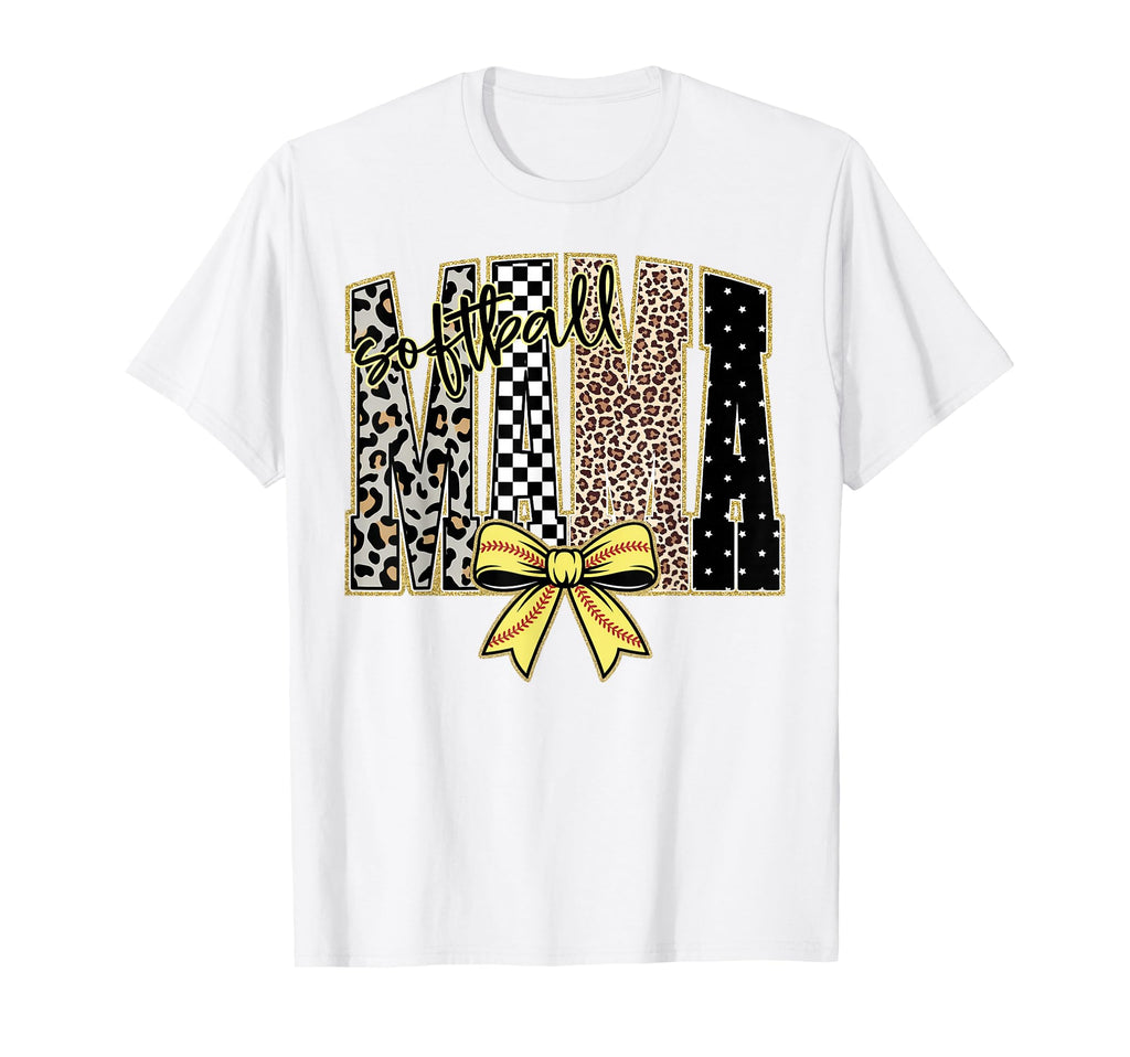 Softball Mama Leopard Coquette Bow Game T-Shirt - Trendy Graphic Unisex - T-Shirt, Sweatshirt, Hoodie