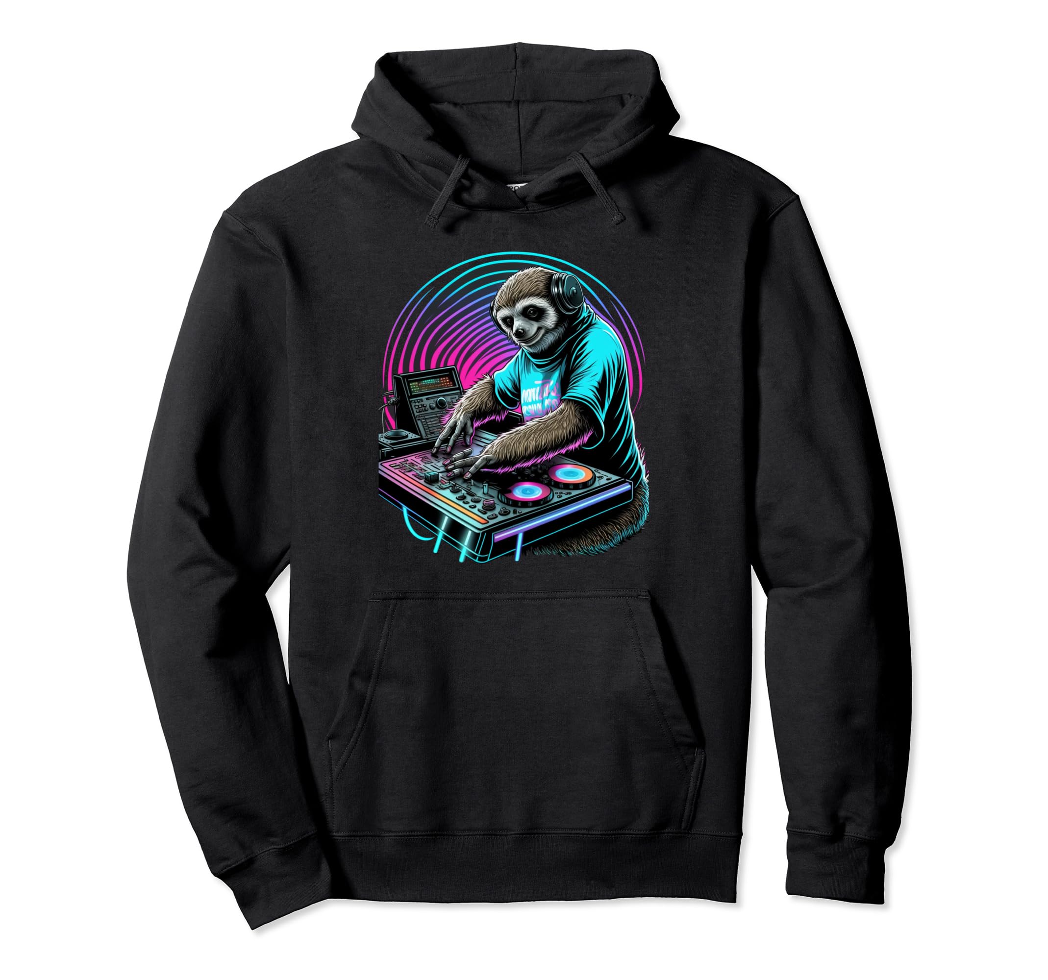 Vaporwave Aesthetic Sloth Dj Synthwave Hoodie - Novelty Apparel Men Women - T-Shirt, Sweatshirt, Hoodie