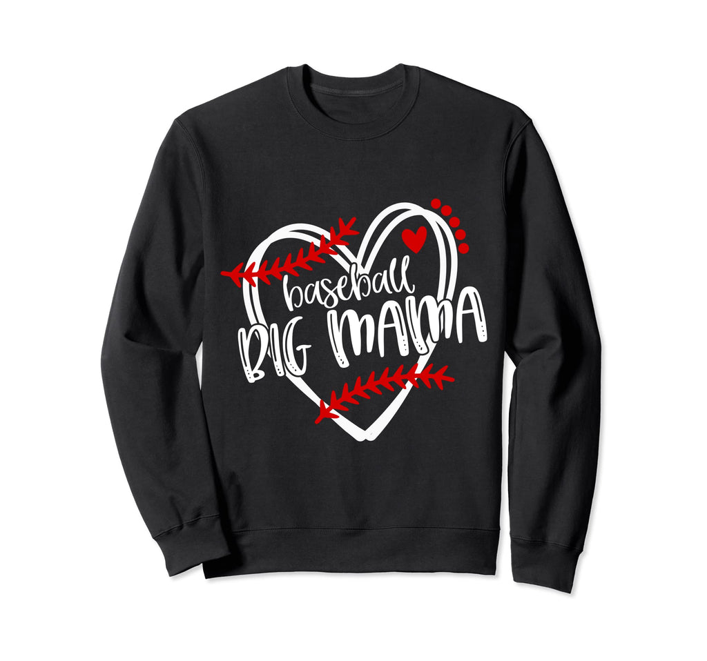 Baseball Big Mama Distressed Heart Sweatshirt - Novelty Apparel for Adults - T-Shirt, Sweatshirt, Hoodie