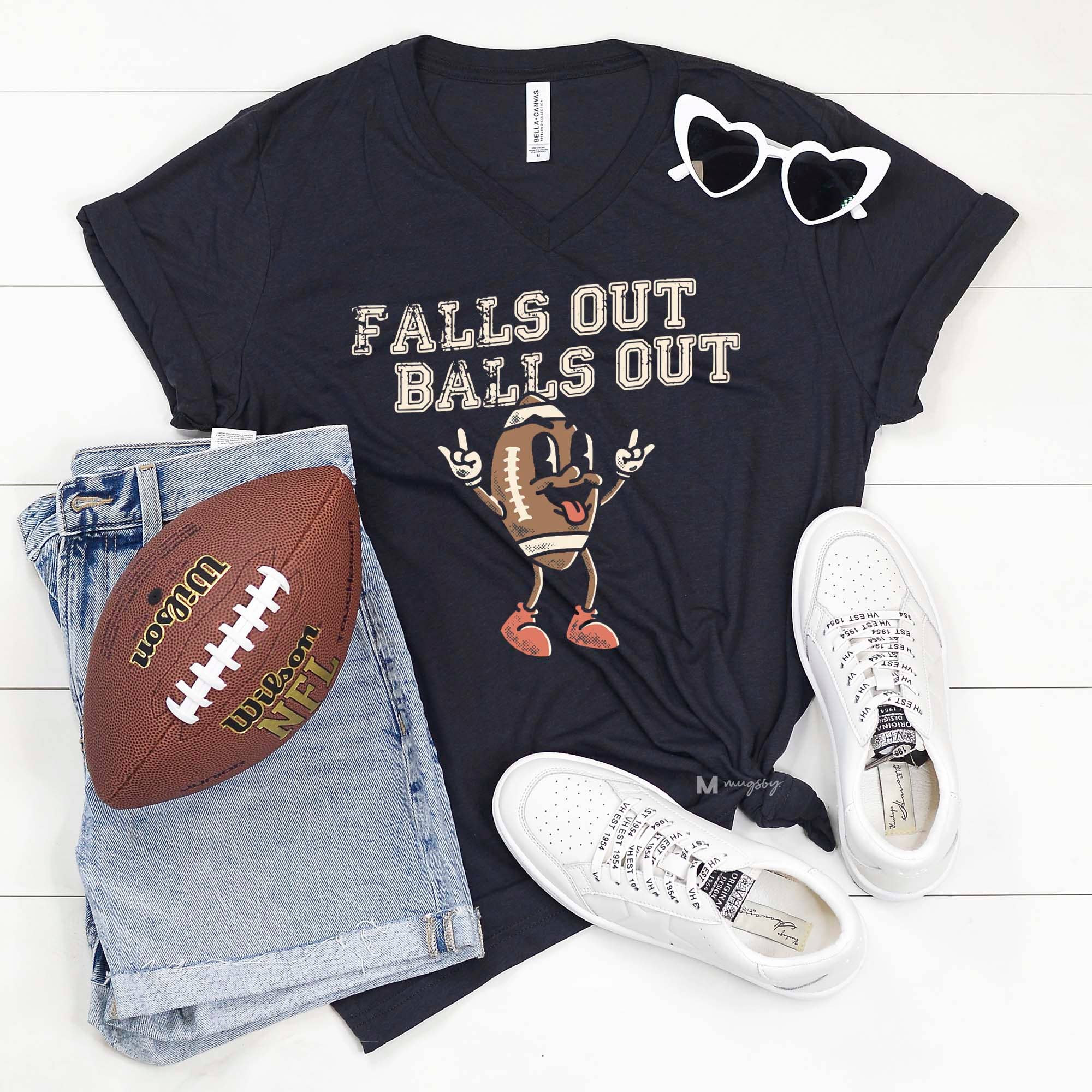Falls Out Balls Football Graphic Vneck - Adult & Kids T-Shirts, Sweatshirts & Hoodies apparel design preview 1
