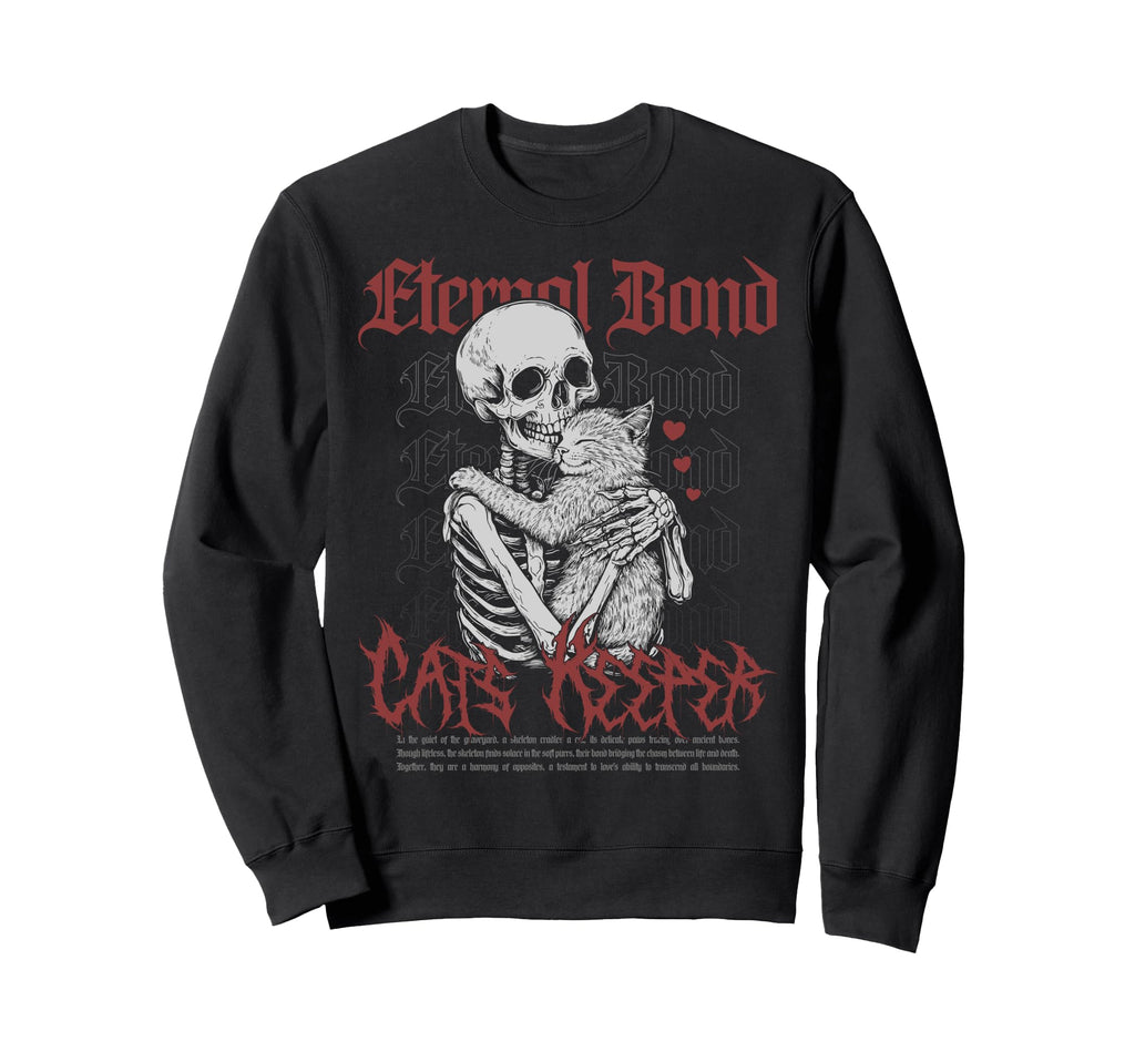 Skeleton Cuddles Cat Black Gothic Sweatshirt - Trendy Graphic Unisex - T-Shirt, Sweatshirt, Hoodie