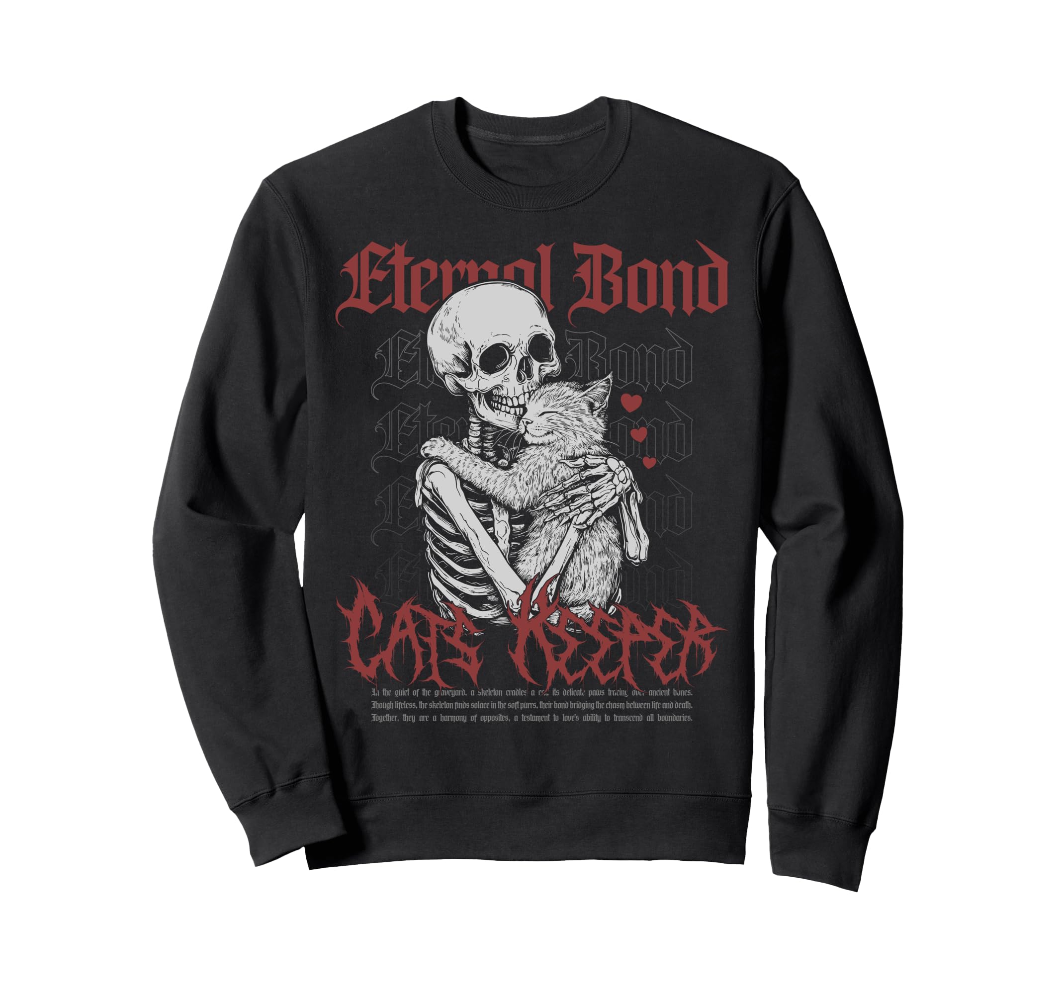 Skeleton Cuddles Cat Black Gothic Sweatshirt - Trendy Graphic Unisex - T-Shirt, Sweatshirt, Hoodie