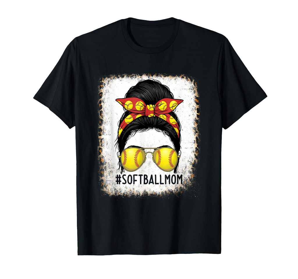 Funny Softball Mom Messy Bun Sports T-Shirt - Fun Novelty Design Unisex - T-Shirt, Sweatshirt, Hoodie