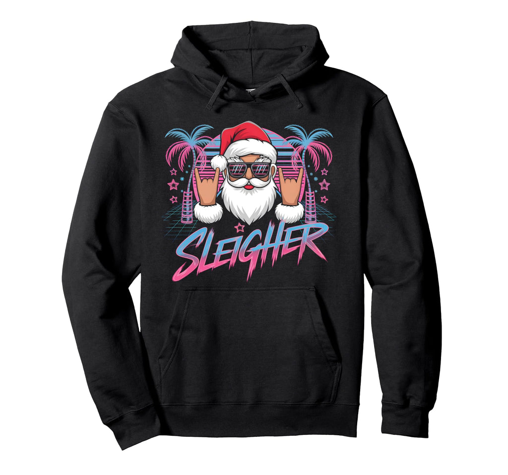 Sleigher Santa Neon 80S Fun Hoodie - Custom Art Print Men Women - T-Shirt, Sweatshirt, Hoodie