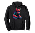 Vaporwave Aesthetic Cat Dj Techno Hoodie - Novelty Apparel Men Women - T-Shirt, Sweatshirt, Hoodie