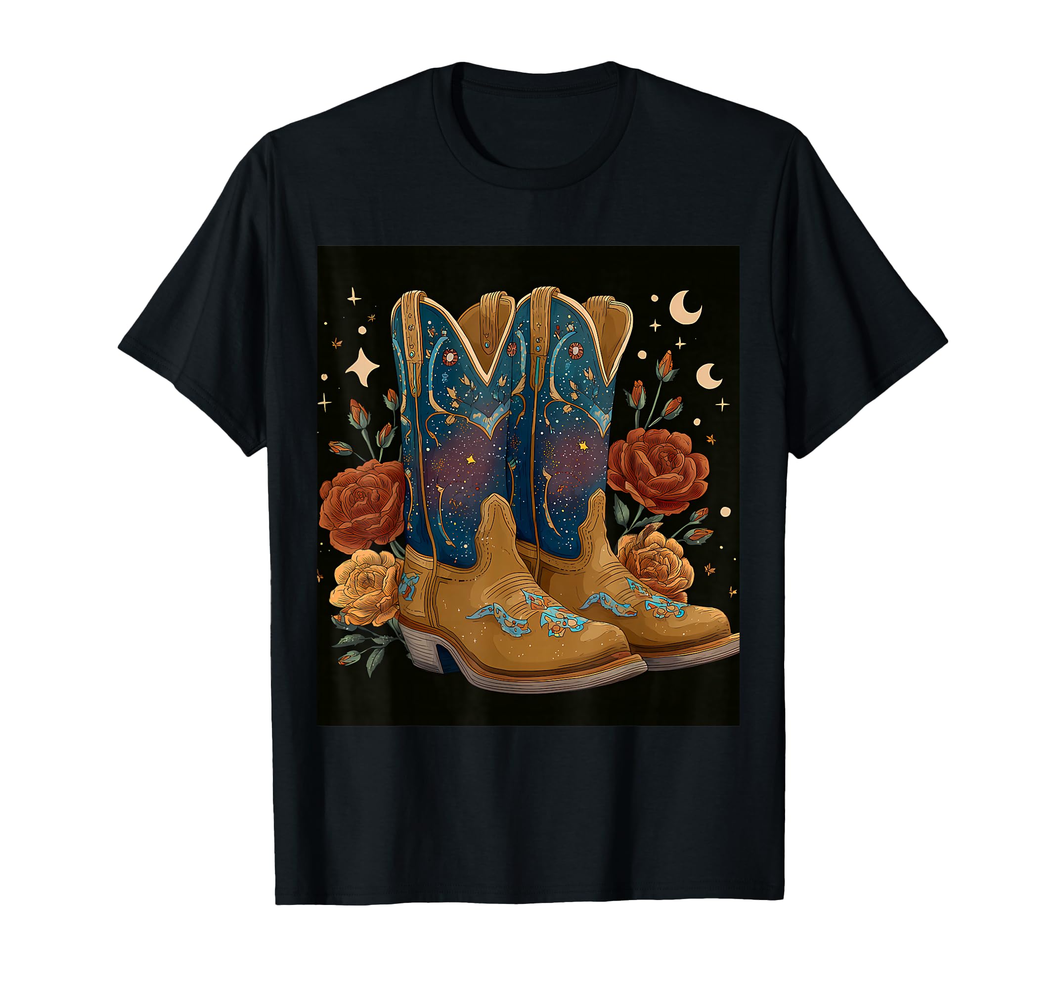 Cowboy Boots Galaxy Stars Floral Art T-Shirt - Fun Novelty Design Unisex - T-Shirt, Sweatshirt, Hoodie