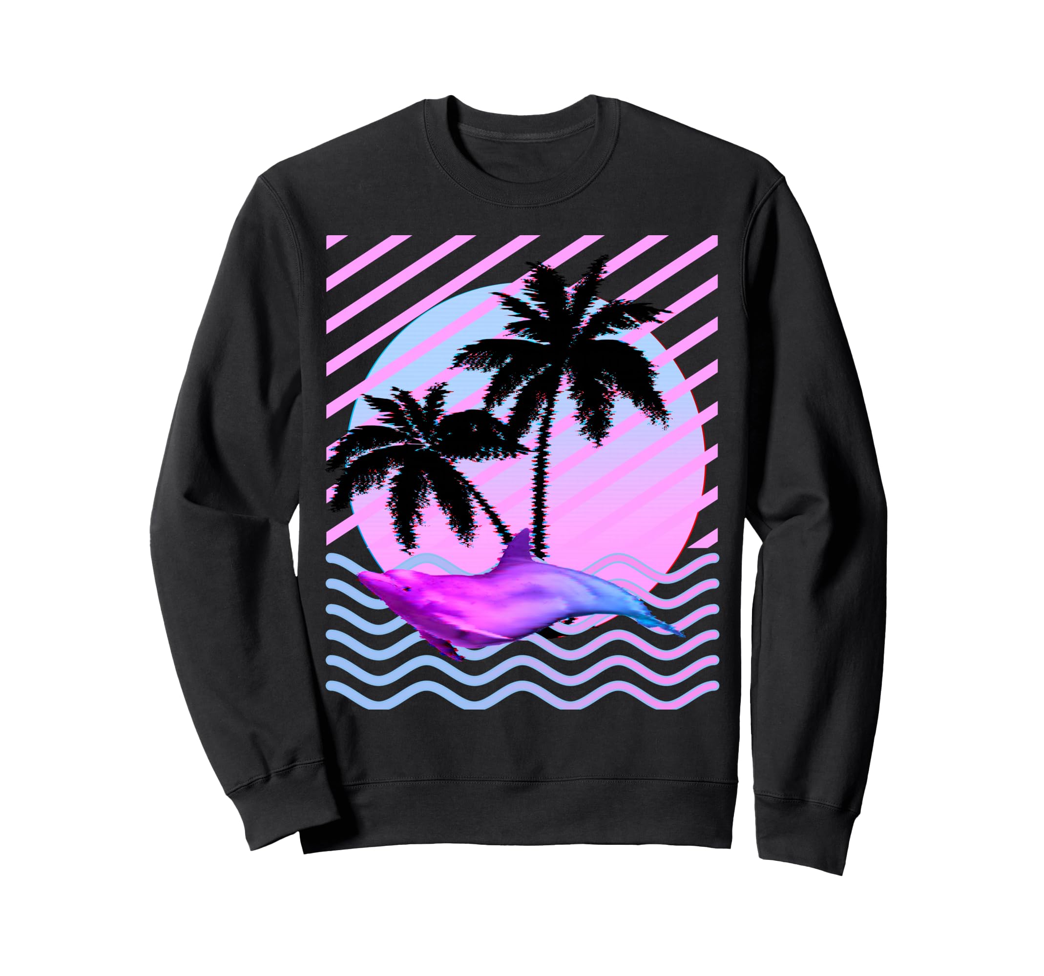 Palm Tree And Vaporwave Dolphin Sweatshirt - Streetwear Style for Adults - T-Shirt, Sweatshirt, Hoodie