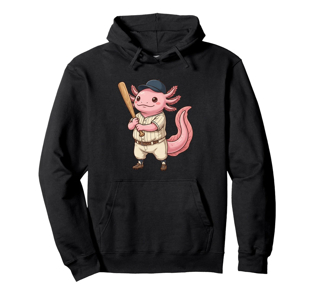 Axolotl Baseball Player Bat Hitter Hoodie - Casual Everyday Wear Unisex - T-Shirt, Sweatshirt, Hoodie