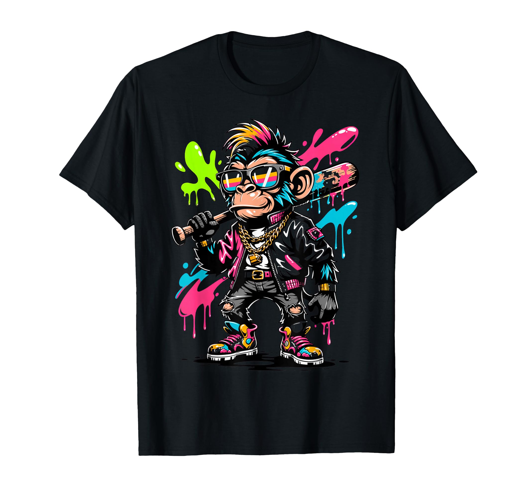 Monkey Baseball Drip Funny Animal Party T-Shirt - Minimalist Print Unisex - T-Shirt, Sweatshirt, Hoodie