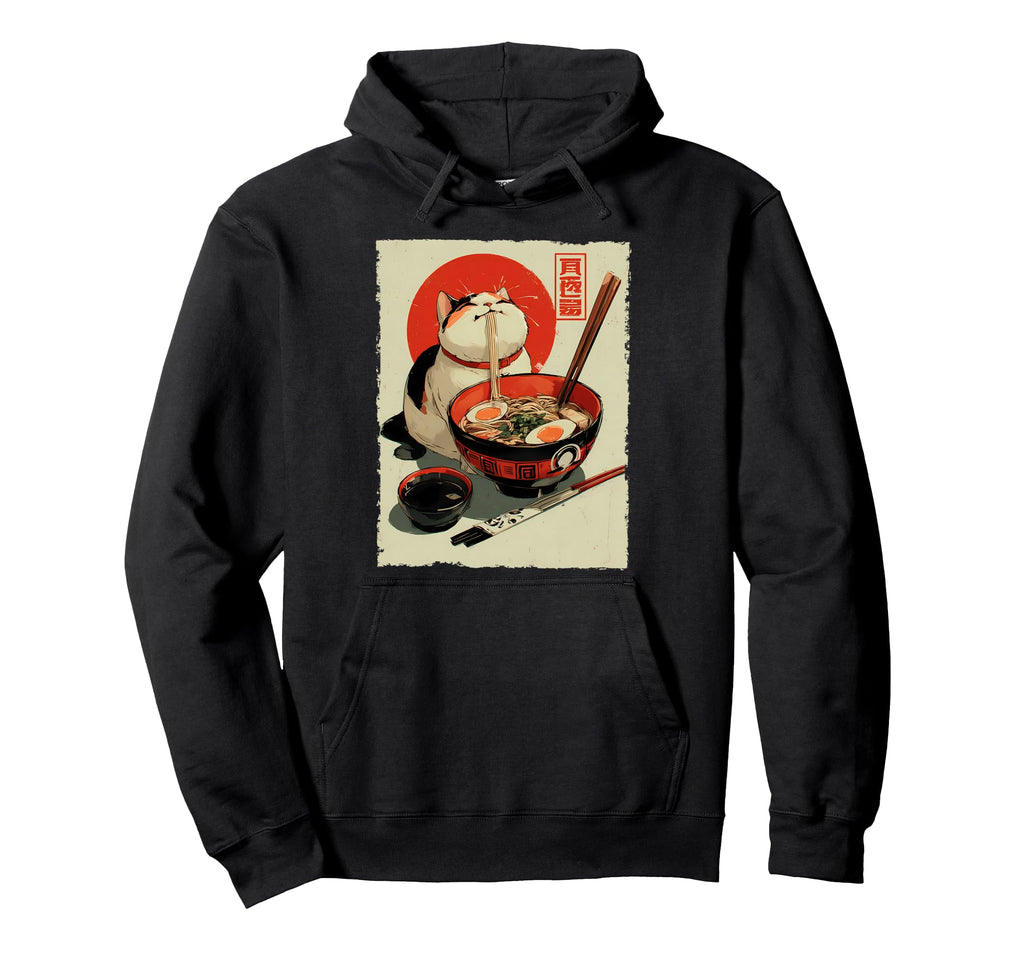 Cat Ramen Aesthetic Japanese Ukiyo E Hoodie - Graphic Print for Adults - T-Shirt, Sweatshirt, Hoodie