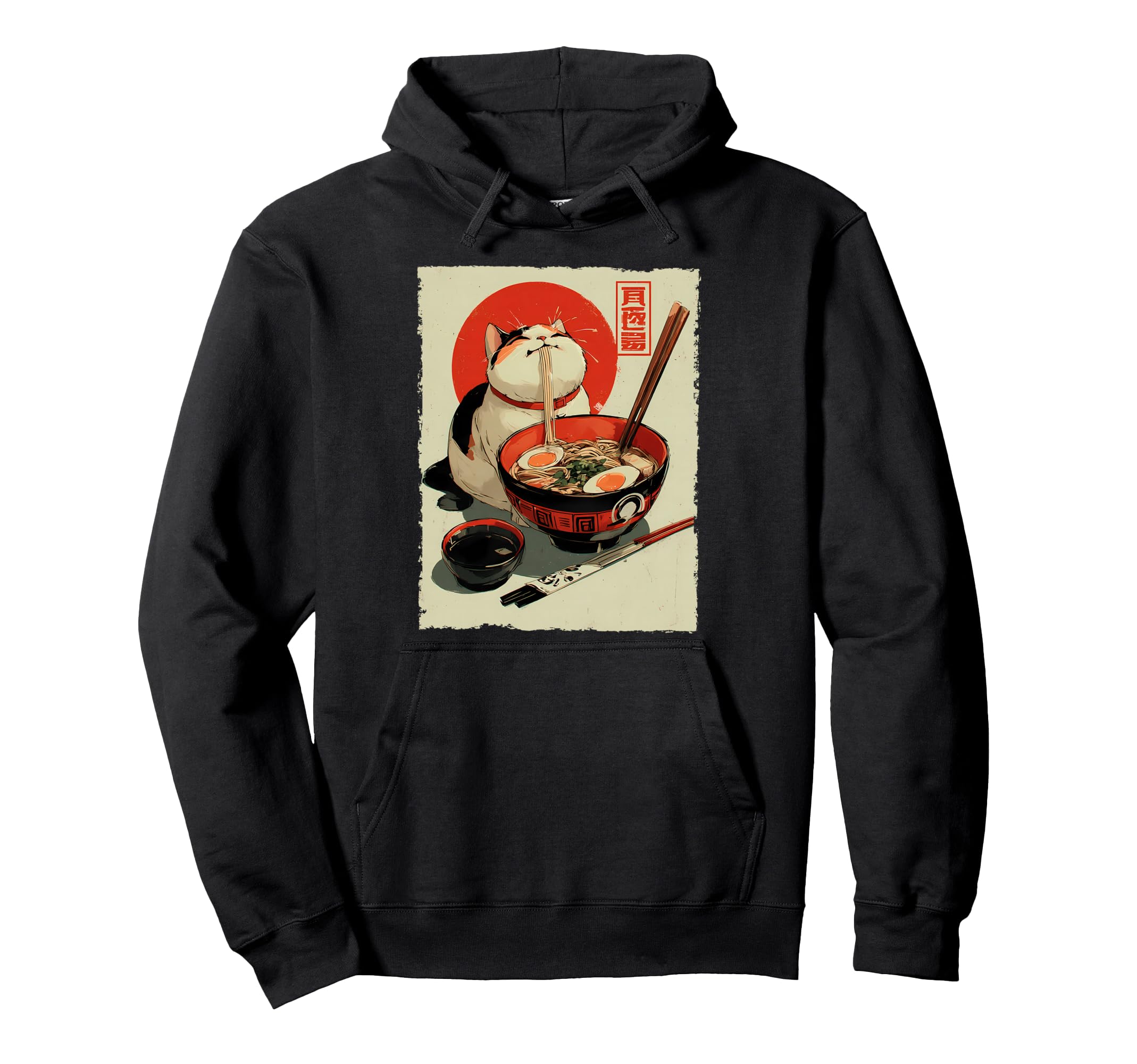 Cat Ramen Aesthetic Japanese Ukiyo E Hoodie - Graphic Print for Adults - T-Shirt, Sweatshirt, Hoodie