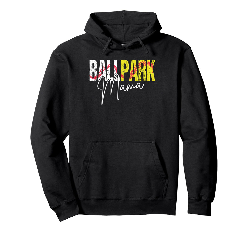 Ballpark Mama Softball Baseball Mom Hoodie - Trendy Graphic for Adults - T-Shirt, Sweatshirt, Hoodie