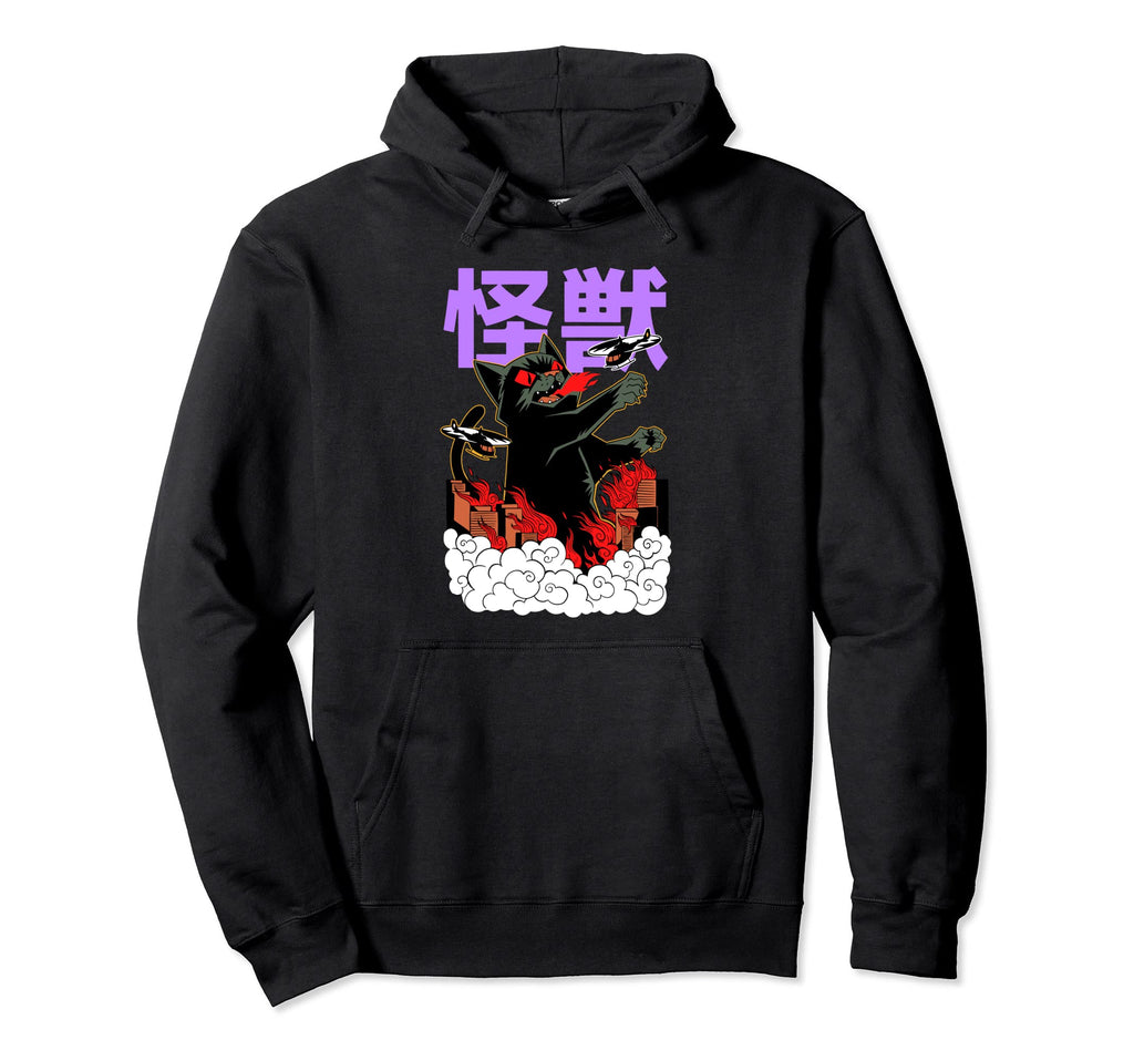 Anime Monster Cat Kanji Grunge Japan Hoodie - Fun Novelty Design Unisex - T-Shirt, Sweatshirt, Hoodie