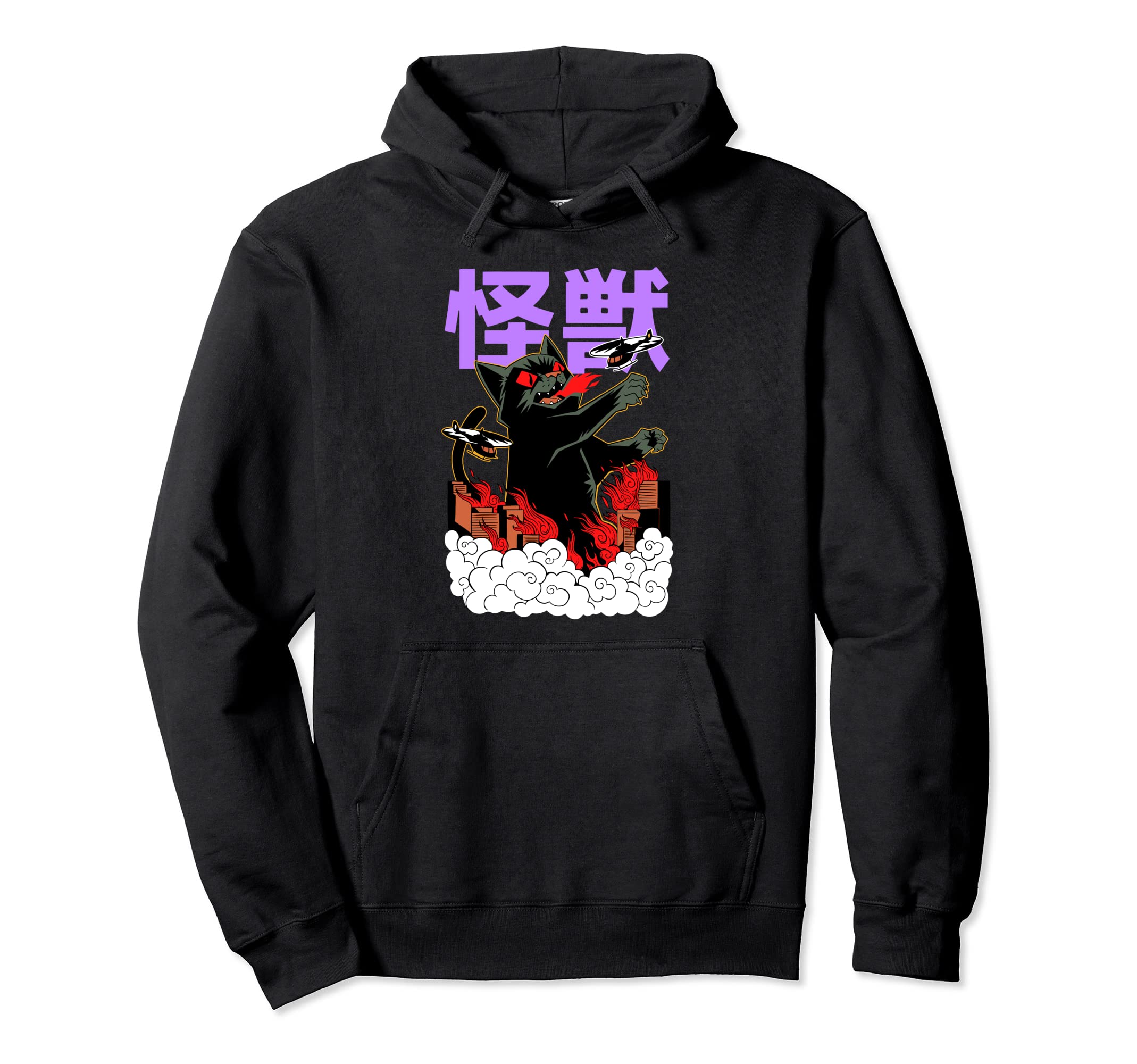 Anime Monster Cat Kanji Grunge Japan Hoodie - Fun Novelty Design Unisex - T-Shirt, Sweatshirt, Hoodie