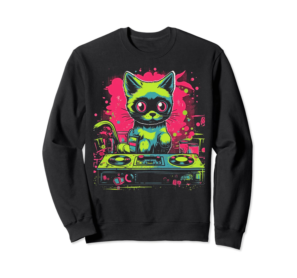 Kawaii Cat Dj Japanese Edm Y2K Sweatshirt - Unique Graphic for Adults - T-Shirt, Sweatshirt, Hoodie