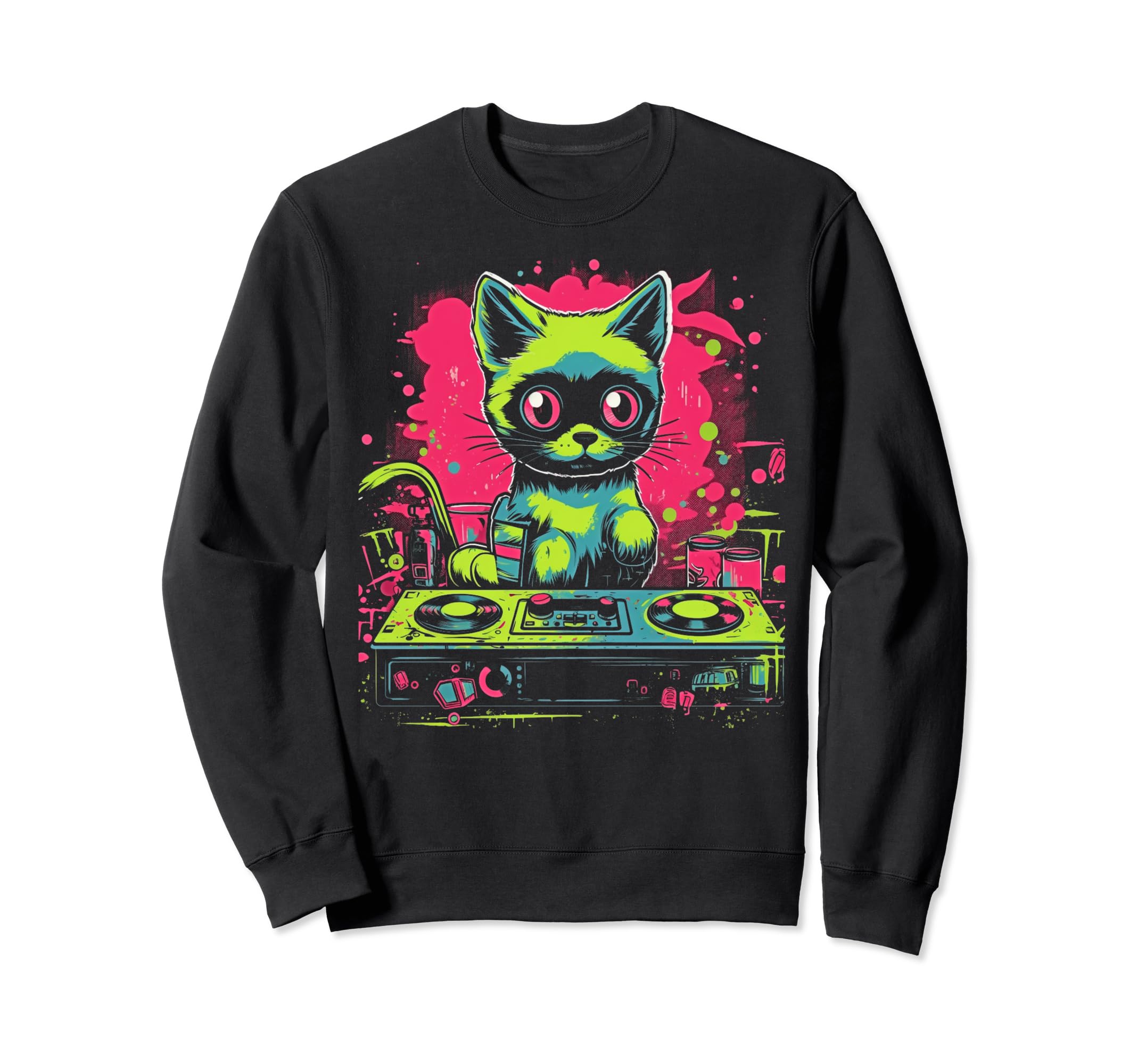 Kawaii Cat Dj Japanese Edm Y2K Sweatshirt - Unique Graphic for Adults - T-Shirt, Sweatshirt, Hoodie