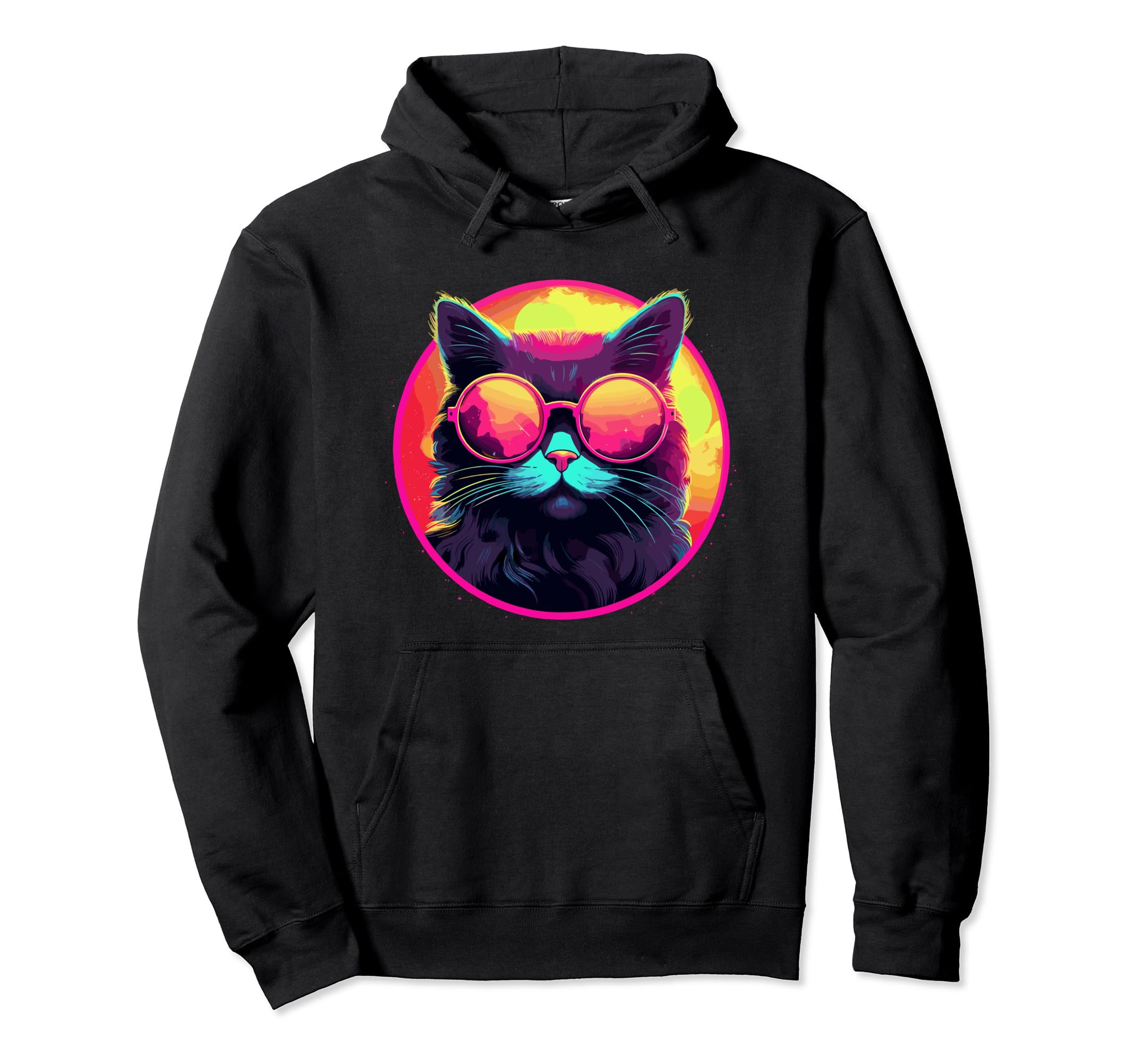 Cat Finds 80S And Loves Neon Colours Hoodie - Aesthetic Graphic Unisex - T-Shirt, Sweatshirt, Hoodie