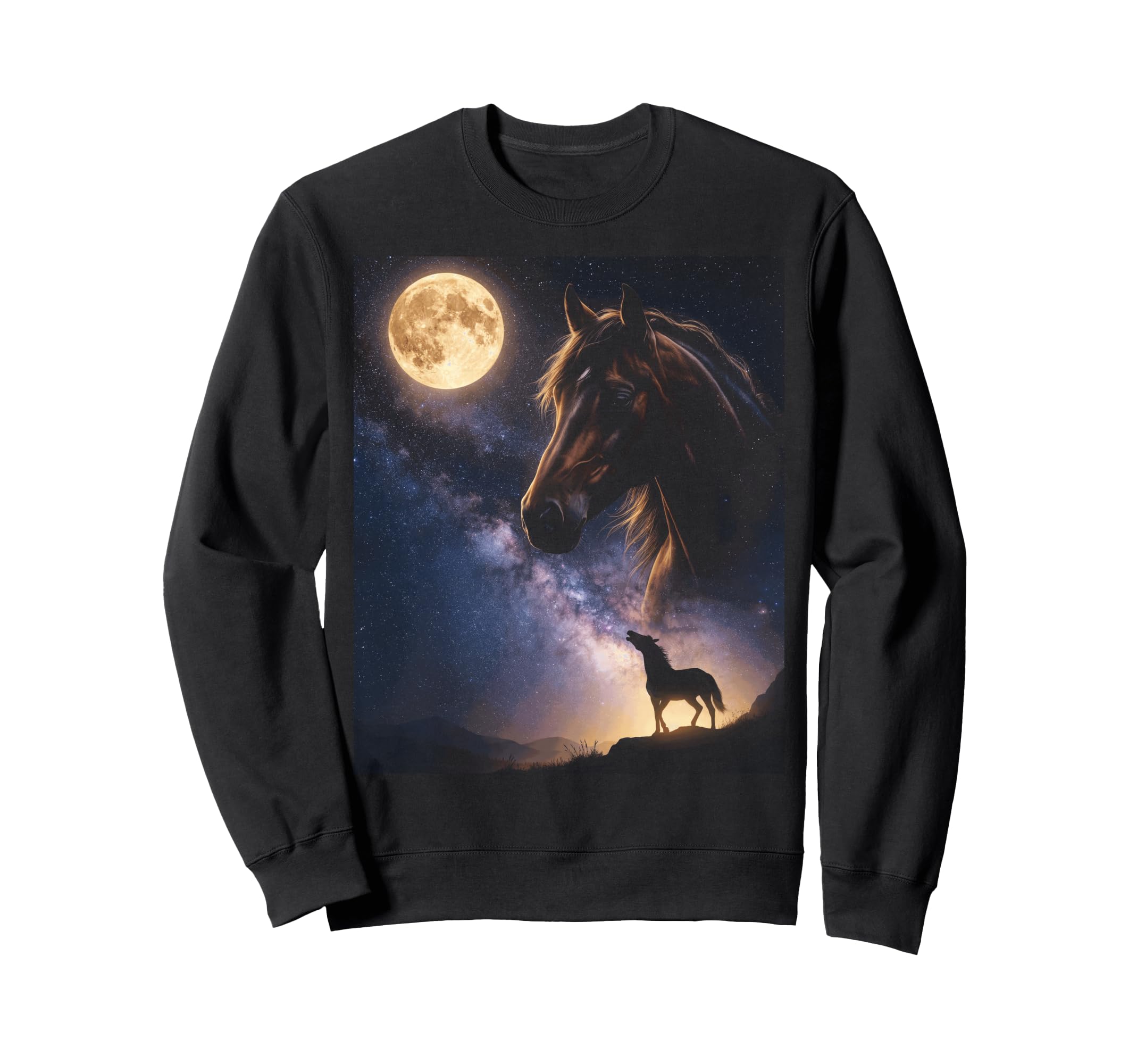 90S Horse Neighing Moon Y2K Aesthetic Sweatshirt - Graphic Print Unisex - T-Shirt, Sweatshirt, Hoodie