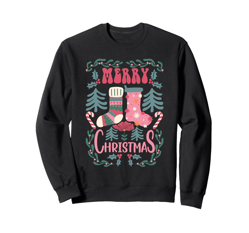 Boho Stockings Holiday Candy Canes Sweatshirt - Minimalist Print Unisex - T-Shirt, Sweatshirt, Hoodie