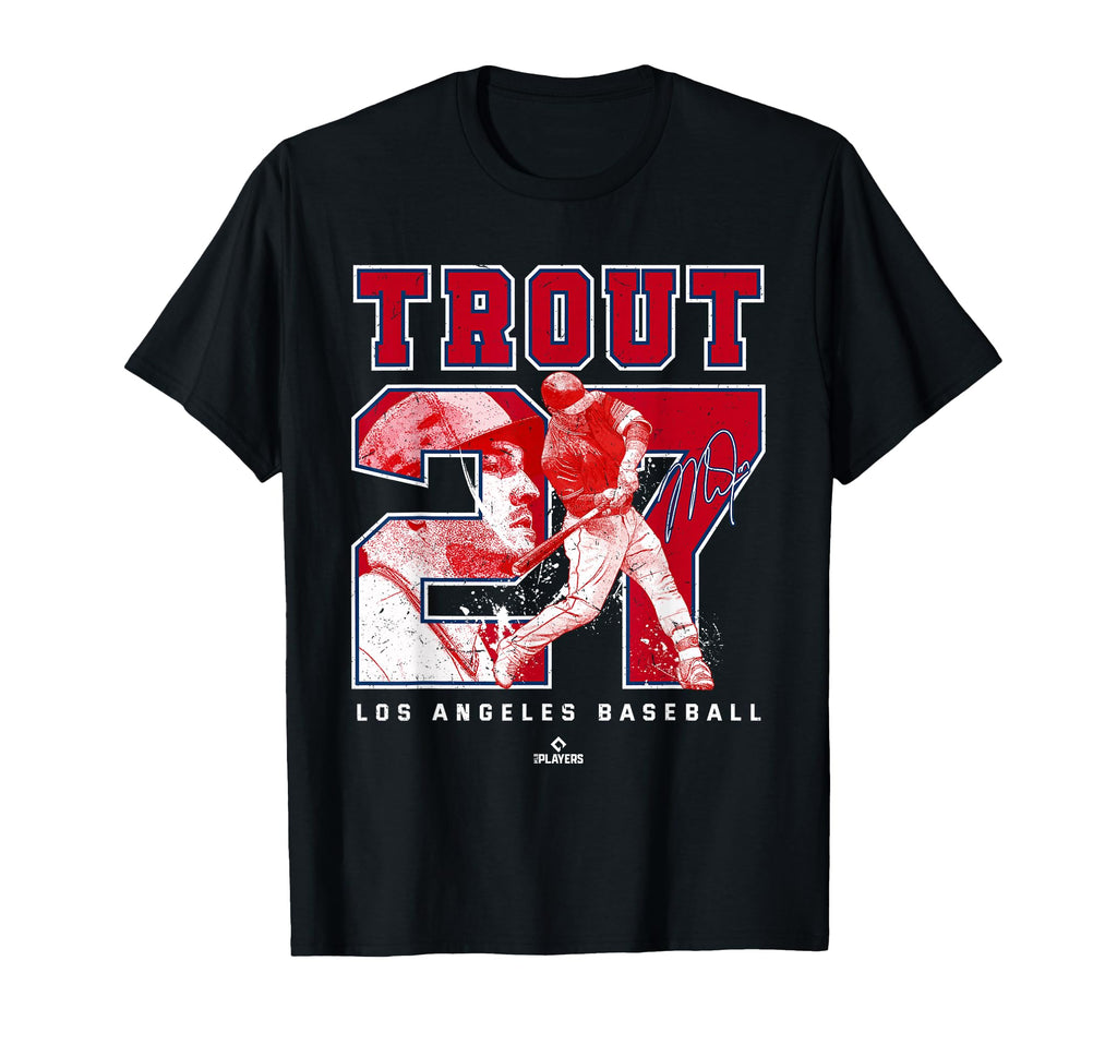 Number And Portrait Mike Trout Los T-Shirt - Novelty Apparel for Adults - T-Shirt, Sweatshirt, Hoodie