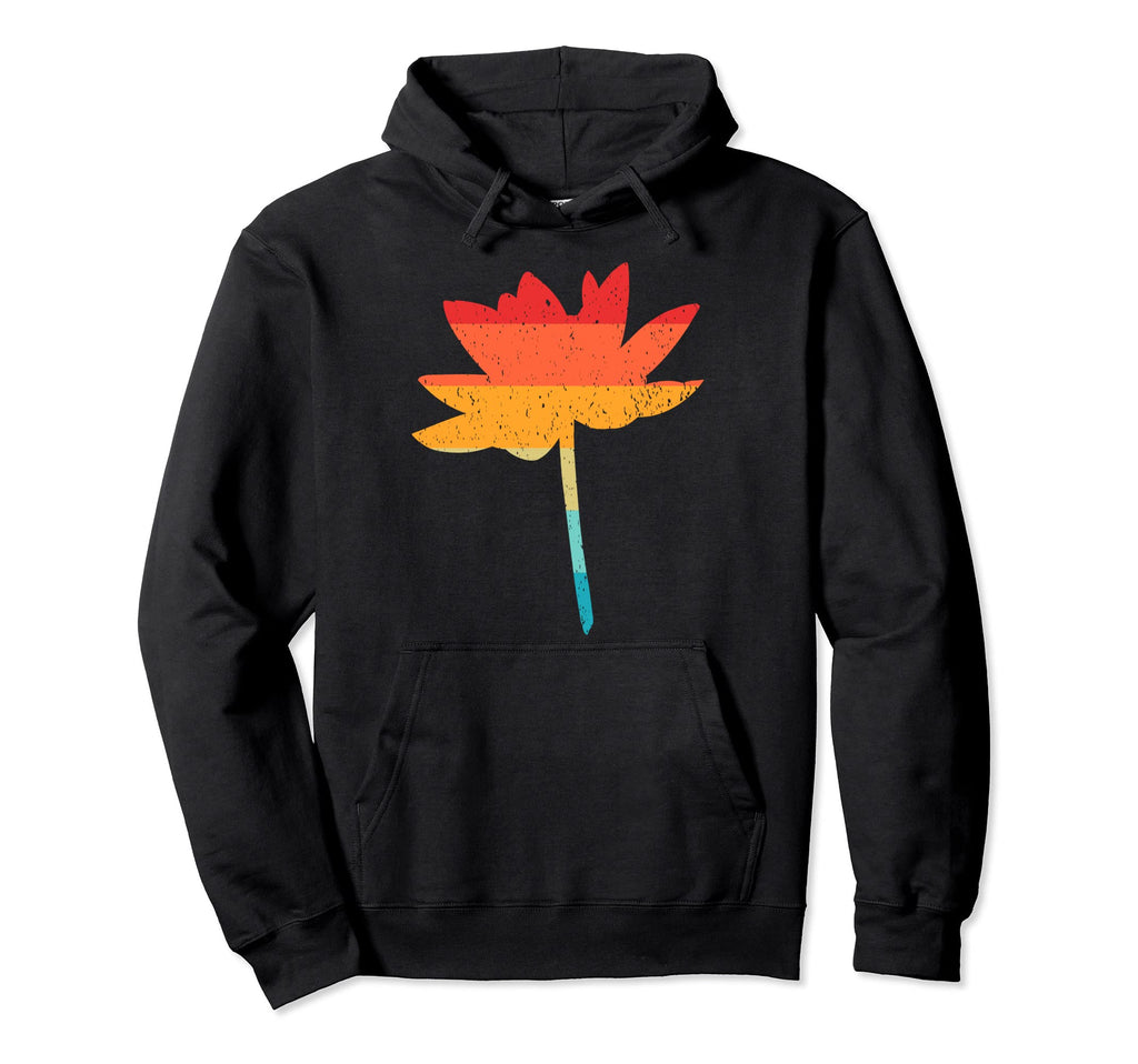 Lily Flower Silhouette 80S Distressed Hoodie - Novelty Apparel for Adults - T-Shirt, Sweatshirt, Hoodie