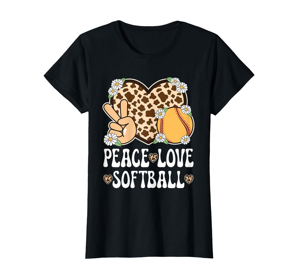 Peace Love Softball Lover Cow Softball T-Shirt - Graphic Print Unisex - T-Shirt, Sweatshirt, Hoodie