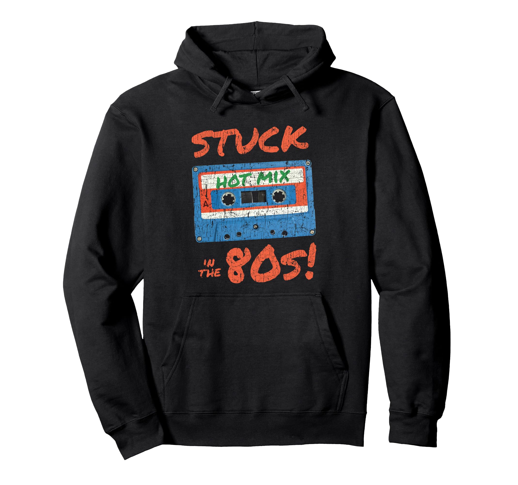 Stuck 80S Distressed Eighties Cassette Hoodie - Graphic Print for Adults - T-Shirt, Sweatshirt, Hoodie