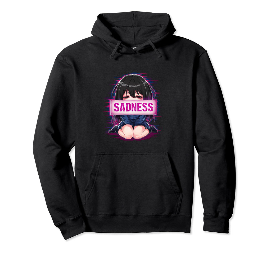 Sad Anime Crying Japanese Aesthetic Hoodie - Minimalist Print Unisex - T-Shirt, Sweatshirt, Hoodie
