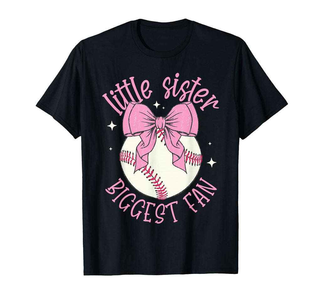Little Sister Biggest Fan Baseball Bow T-Shirt - Trendy Graphic Unisex - T-Shirt, Sweatshirt, Hoodie