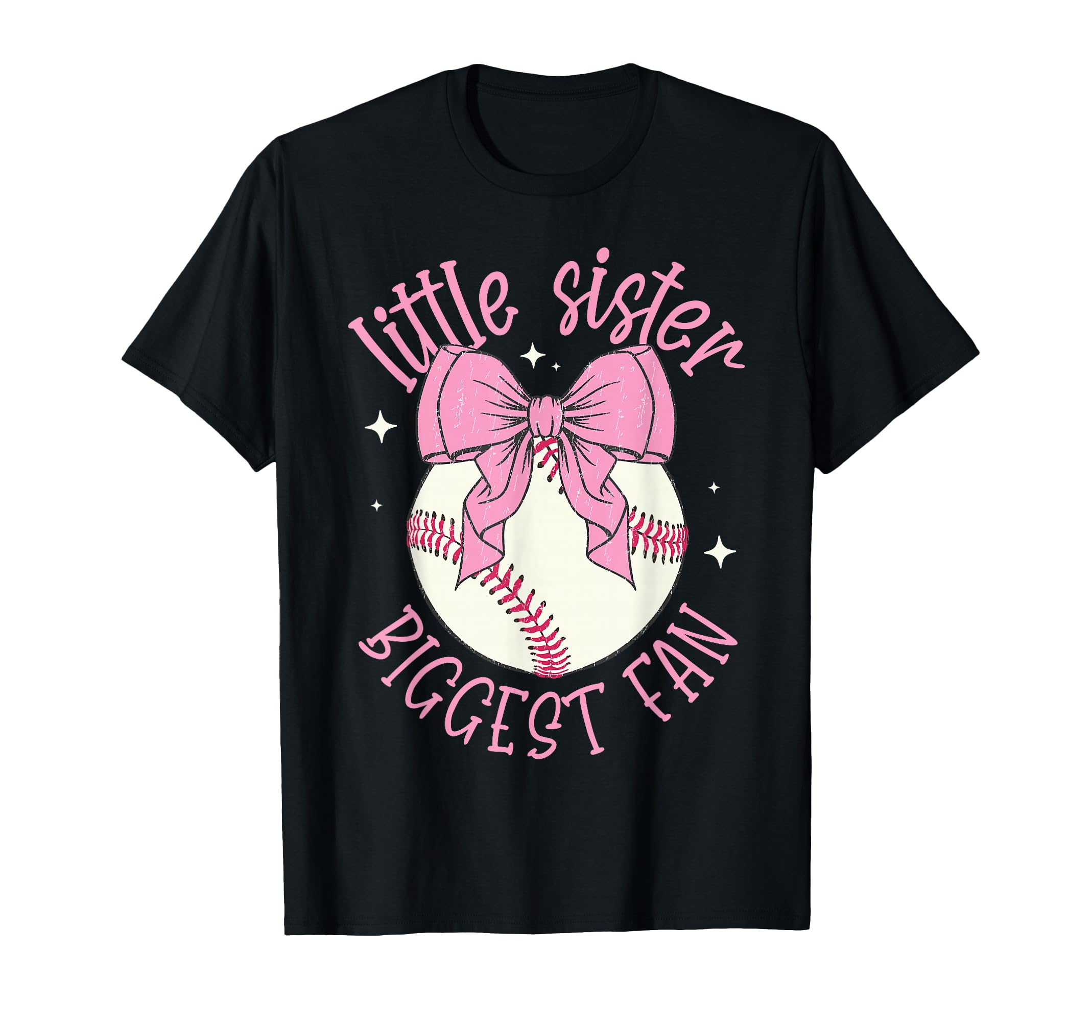Little Sister Biggest Fan Baseball Bow T-Shirt - Trendy Graphic Unisex - T-Shirt, Sweatshirt, Hoodie