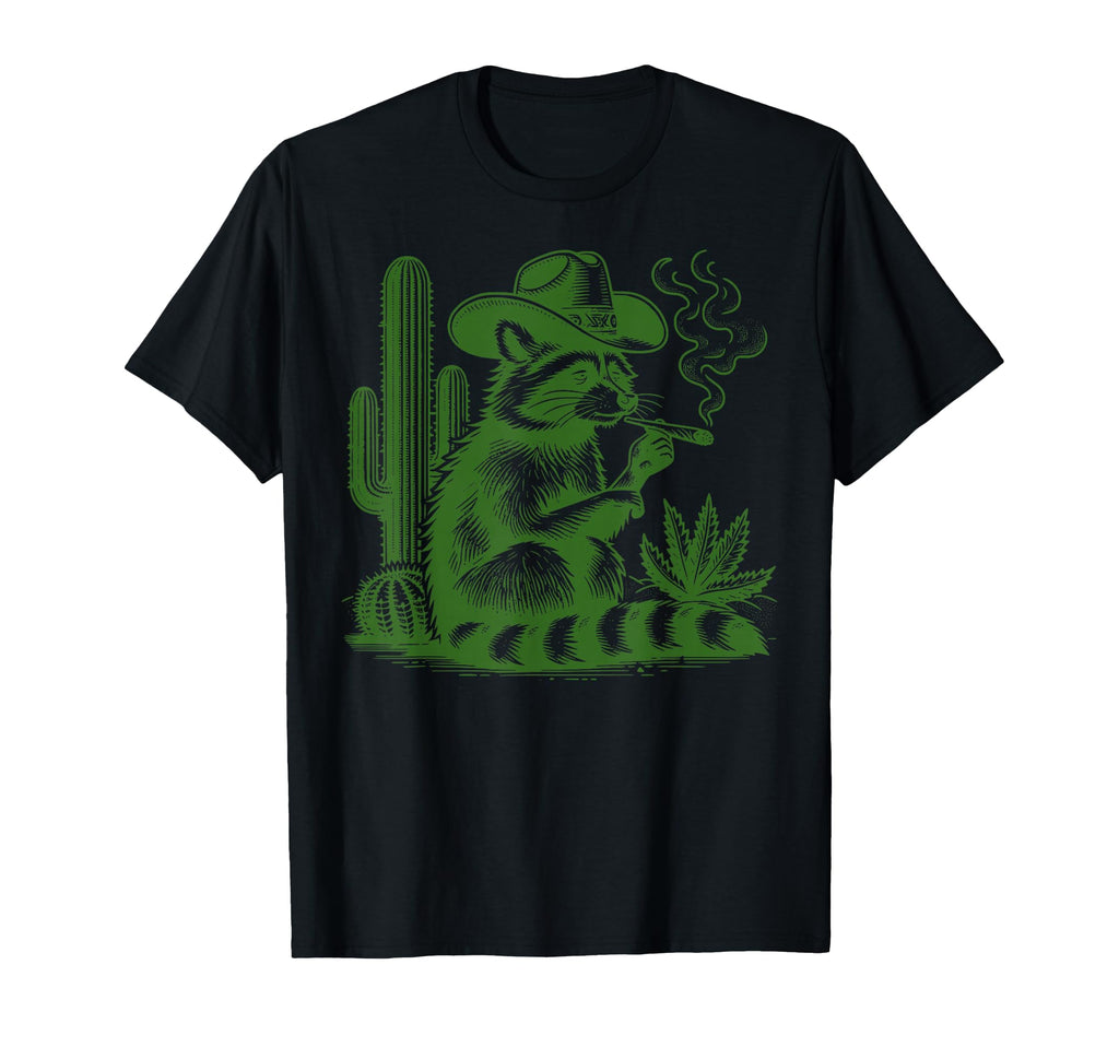 Cowboy Raccoon Smoking Weed Marijuana T-Shirt - Minimalist Print Unisex - T-Shirt, Sweatshirt, Hoodie