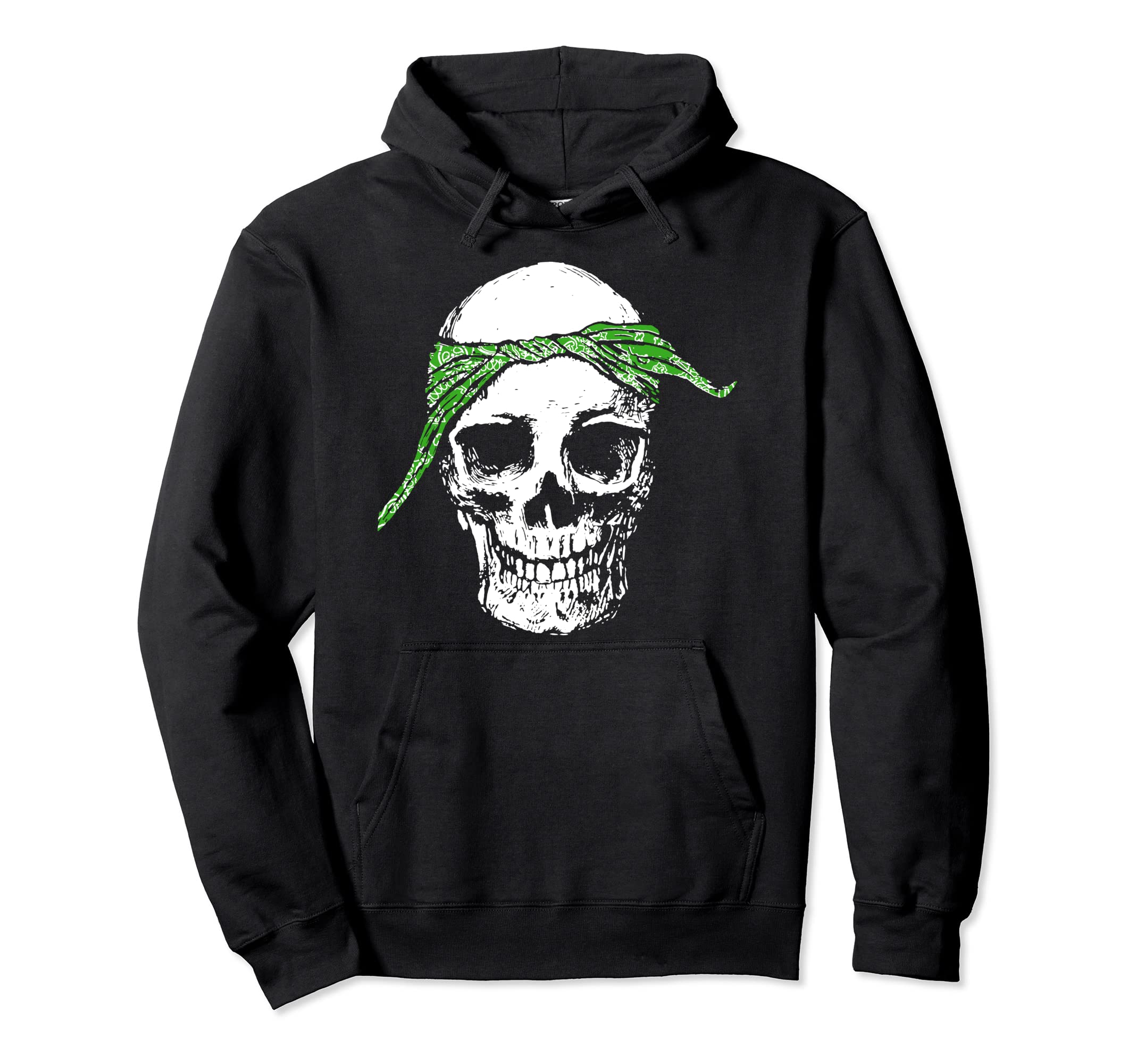 Hiphop Skull Green Do Rag Bandana Old Hoodie - Graphic Print for Adults - T-Shirt, Sweatshirt, Hoodie