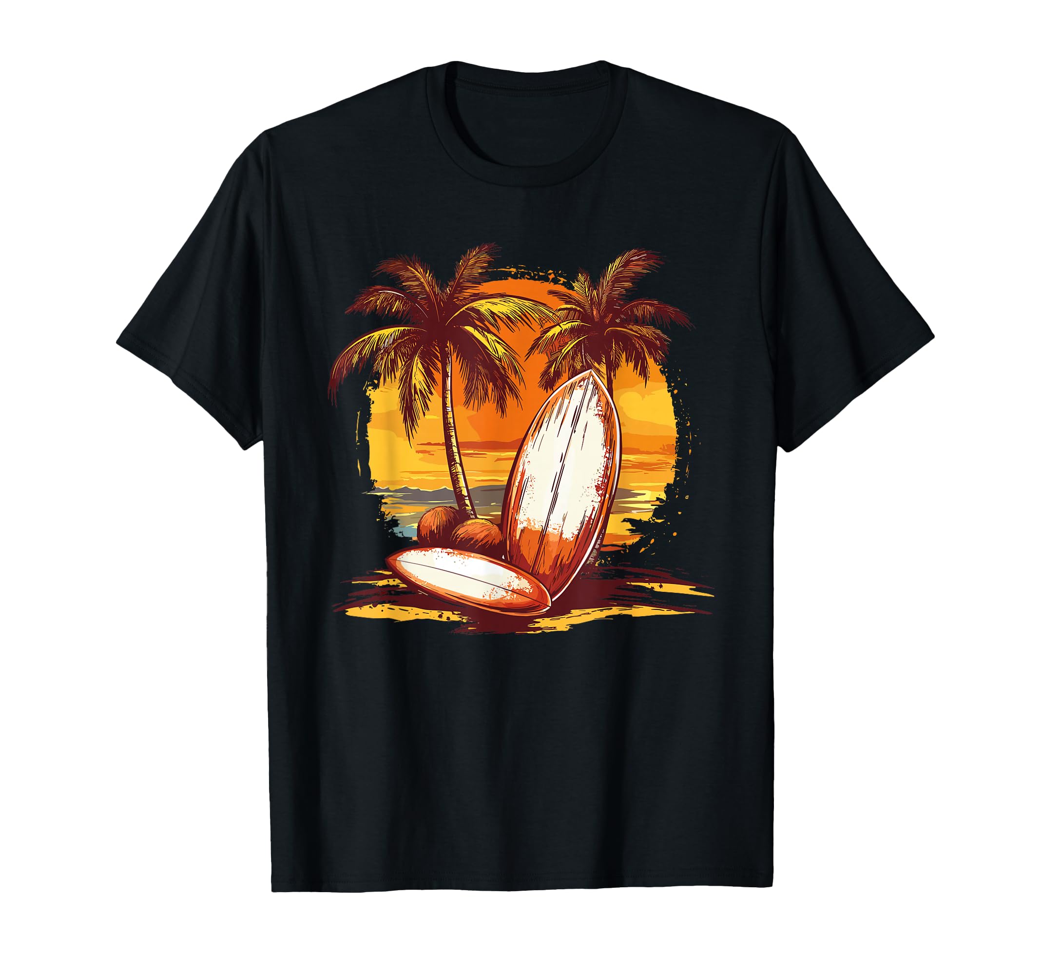 Tropical Surfboards Sunset Beach Palm T-Shirt - Streetwear Style Unisex - T-Shirt, Sweatshirt, Hoodie