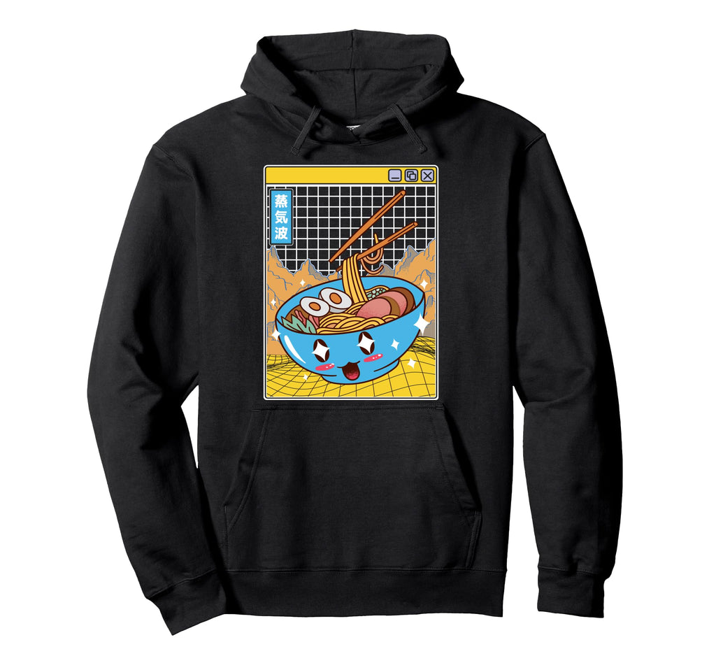 Happy Ramen Bowl Digital Japan Otaku Hoodie - Minimalist Print for Adults - T-Shirt, Sweatshirt, Hoodie