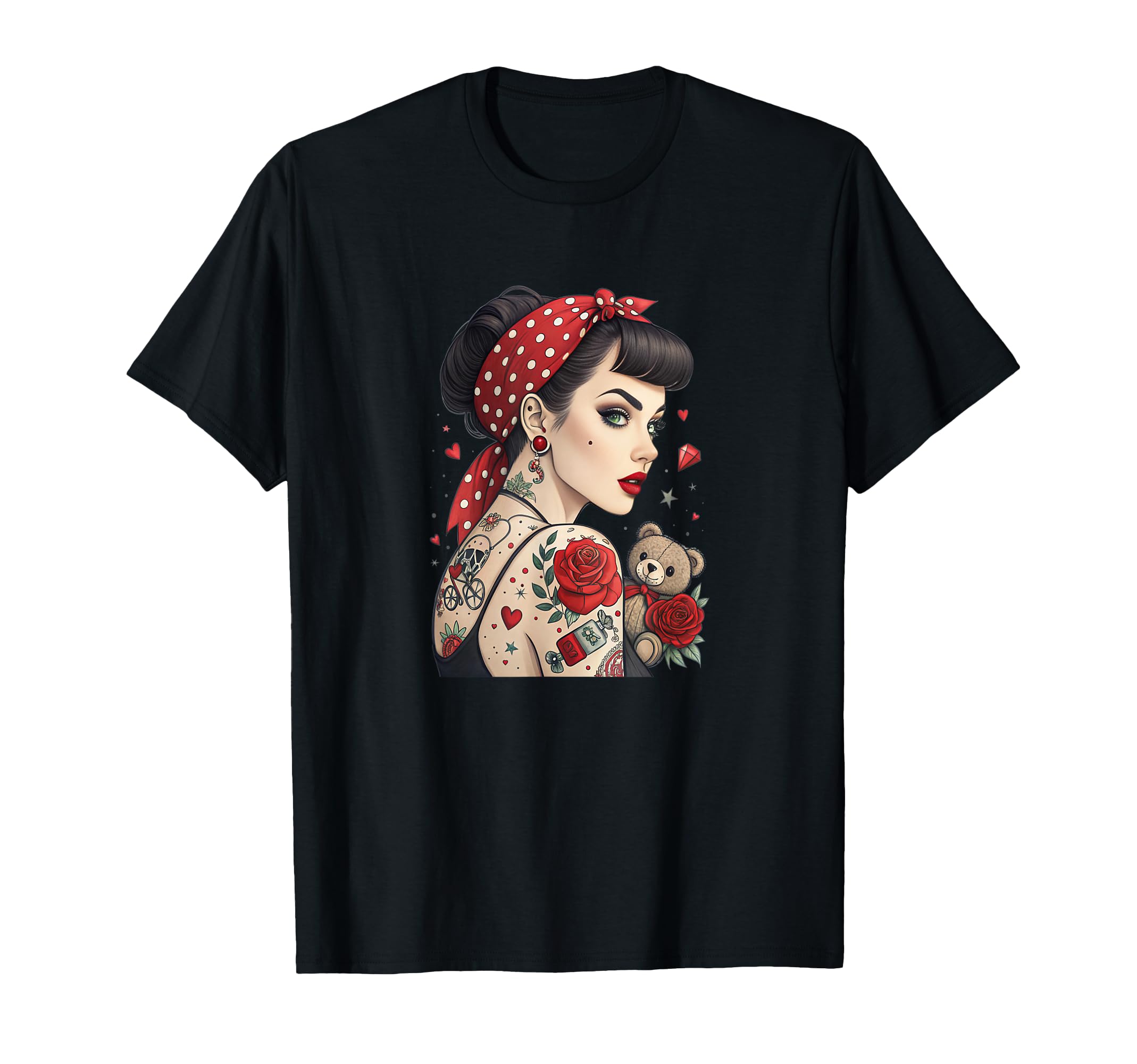 Rockabilly Tattoo Pin Up Rose Art T-Shirt - Custom Art Print Unisex - T-Shirt, Sweatshirt, Hoodie