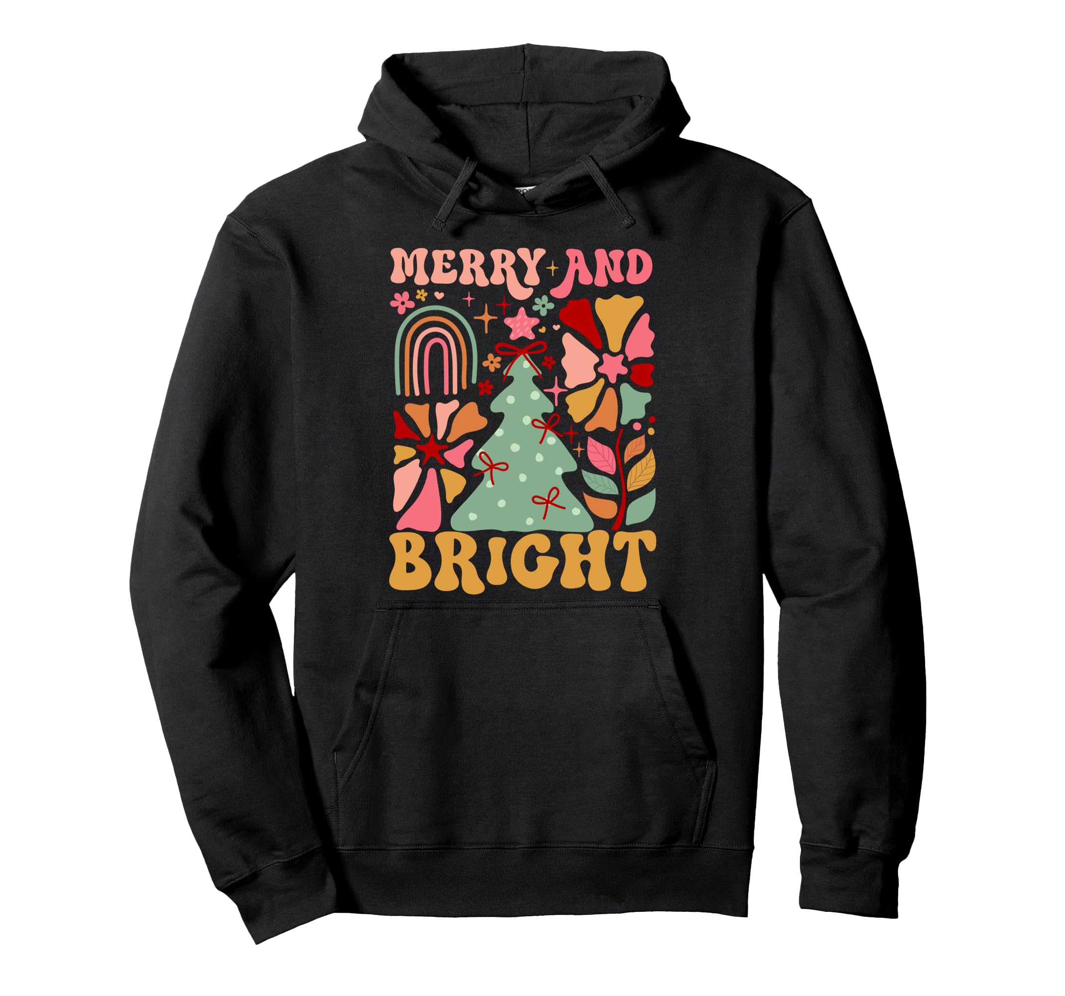 Womens Merry And Bright Holiday Boho Hoodie - Minimalist Print Unisex - T-Shirt, Sweatshirt, Hoodie