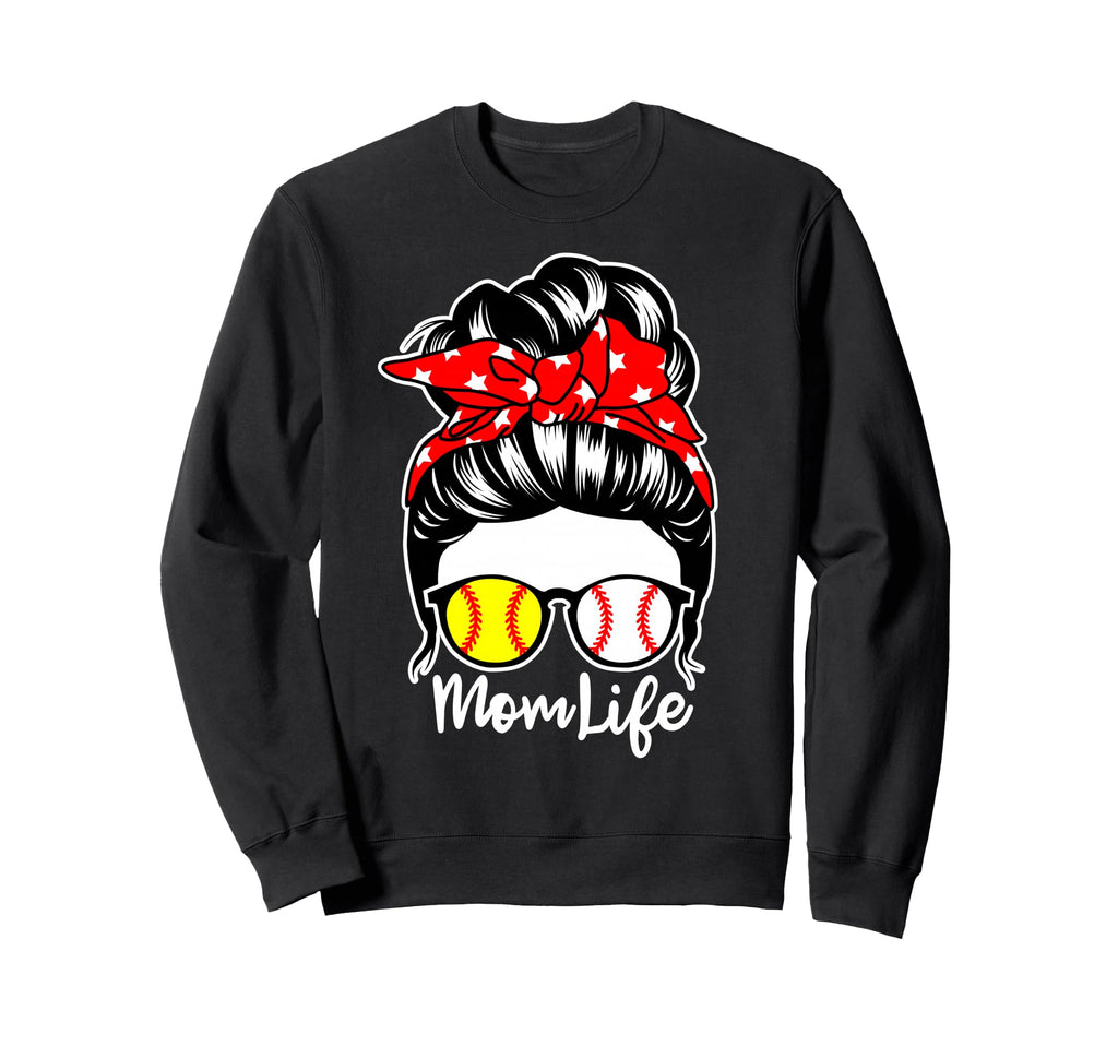 Mom Life Messy Bun Hair Baseball Sweatshirt - Casual Everyday Wear Unisex - T-Shirt, Sweatshirt, Hoodie