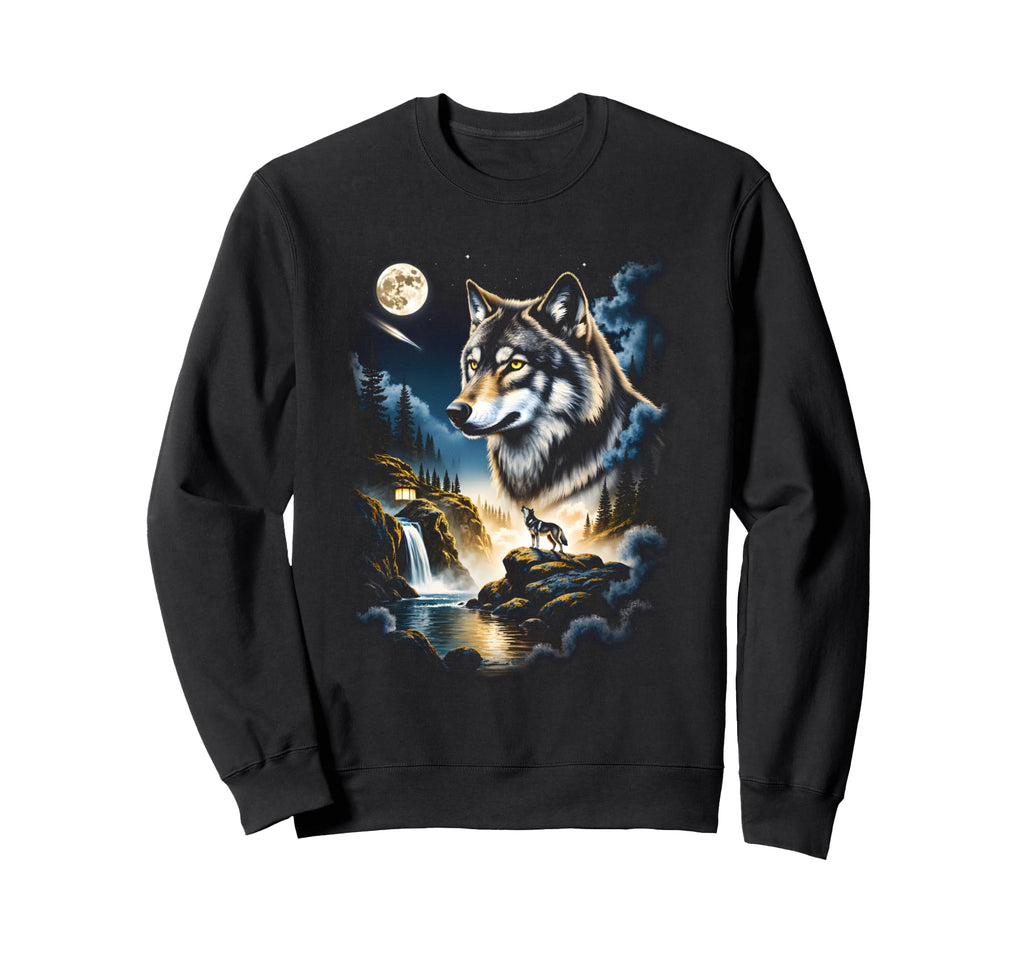Grunge Howling Wolf 90S Nature Sweatshirt - Custom Art Print for Adults - T-Shirt, Sweatshirt, Hoodie