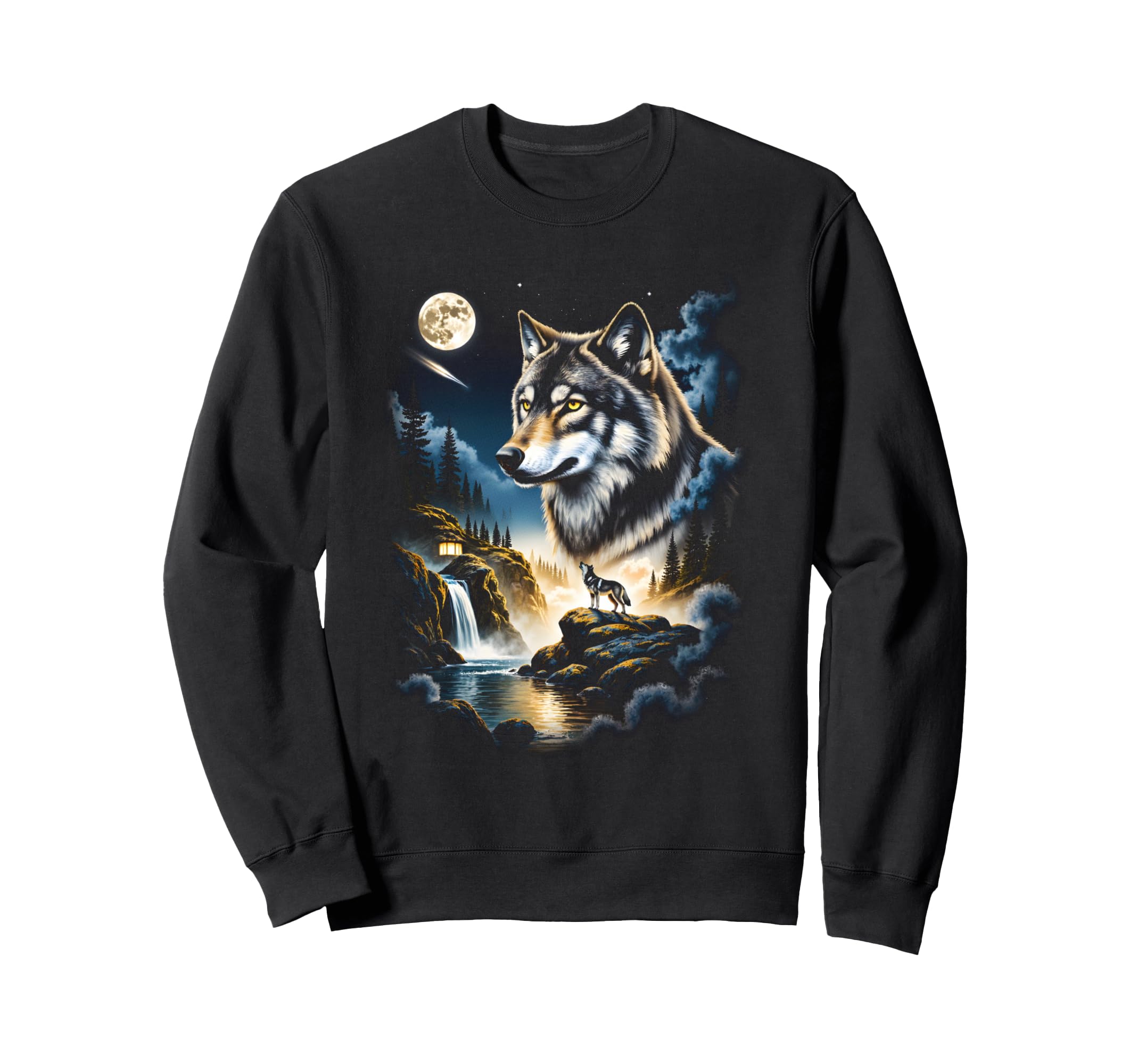 Grunge Howling Wolf 90S Nature Sweatshirt - Custom Art Print for Adults - T-Shirt, Sweatshirt, Hoodie