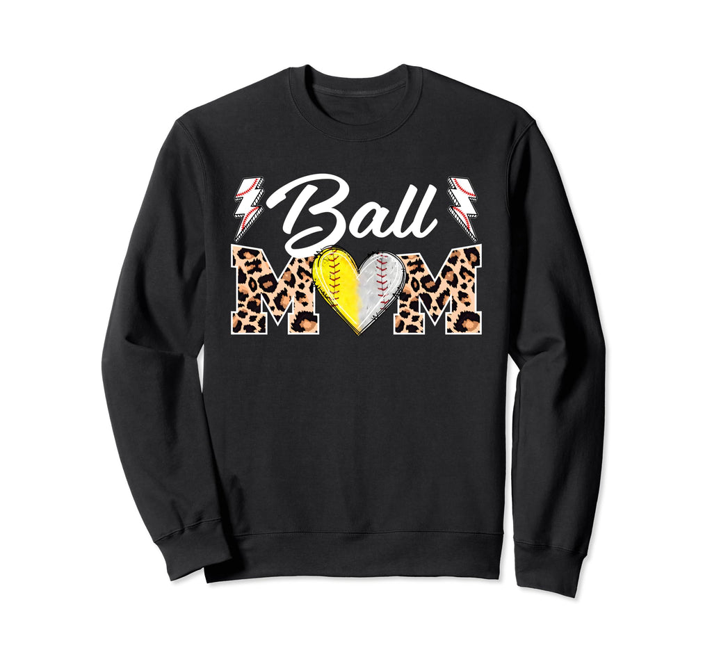Ball Mom Heart Baseball Softball Mama Sweatshirt - Graphic Print Unisex - T-Shirt, Sweatshirt, Hoodie