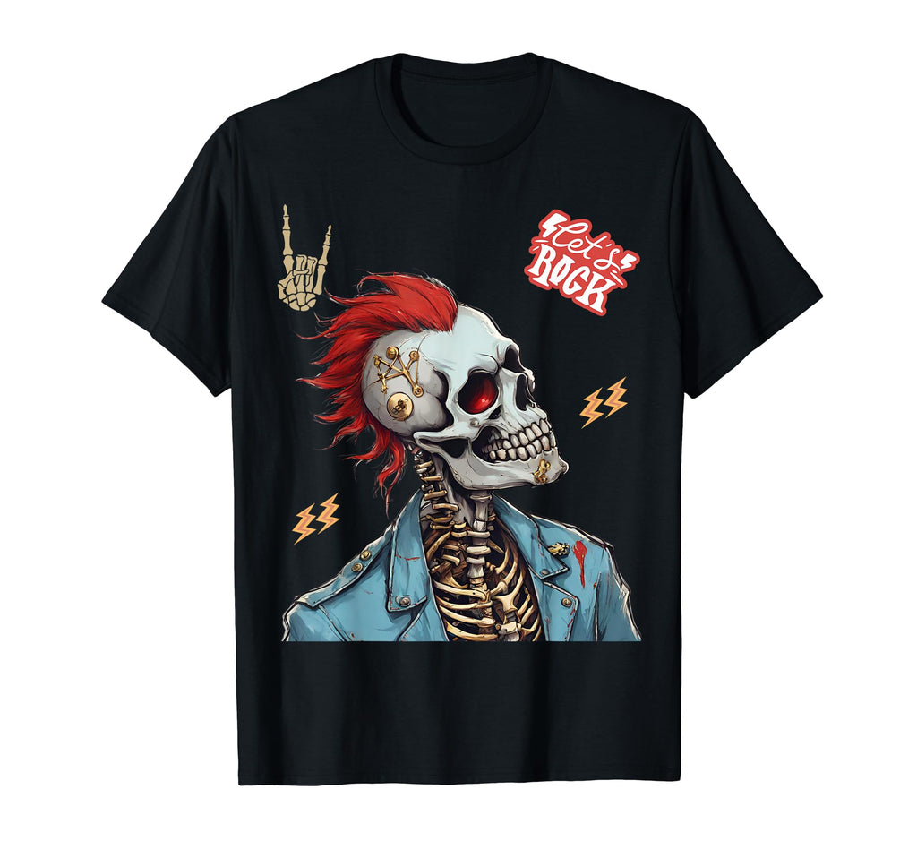Lets Rock Skeleton Rocker Music Skull T-Shirt - Unique Graphic Men Women - T-Shirt, Sweatshirt, Hoodie