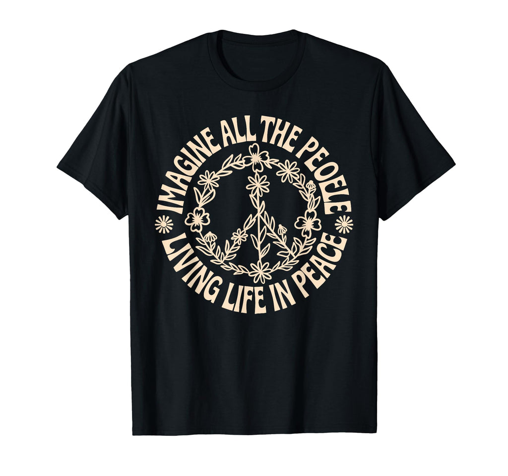 Peace Flower Imagine All People Boho T-Shirt - Novelty Apparel for Adults - T-Shirt, Sweatshirt, Hoodie