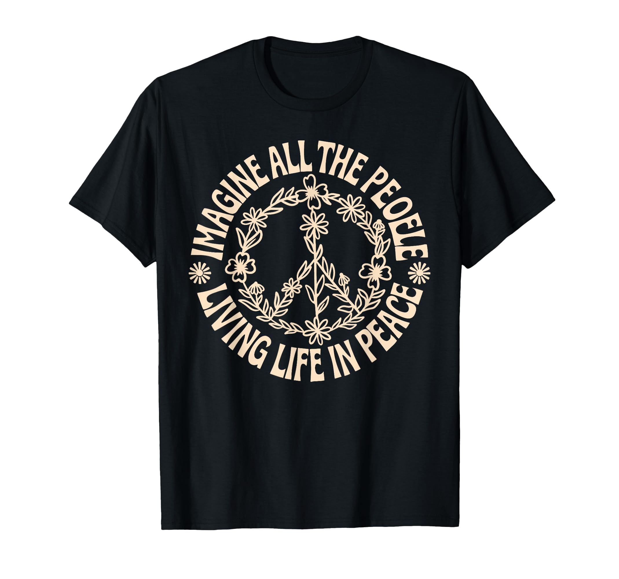 Peace Flower Imagine All People Boho T-Shirt - Novelty Apparel for Adults - T-Shirt, Sweatshirt, Hoodie