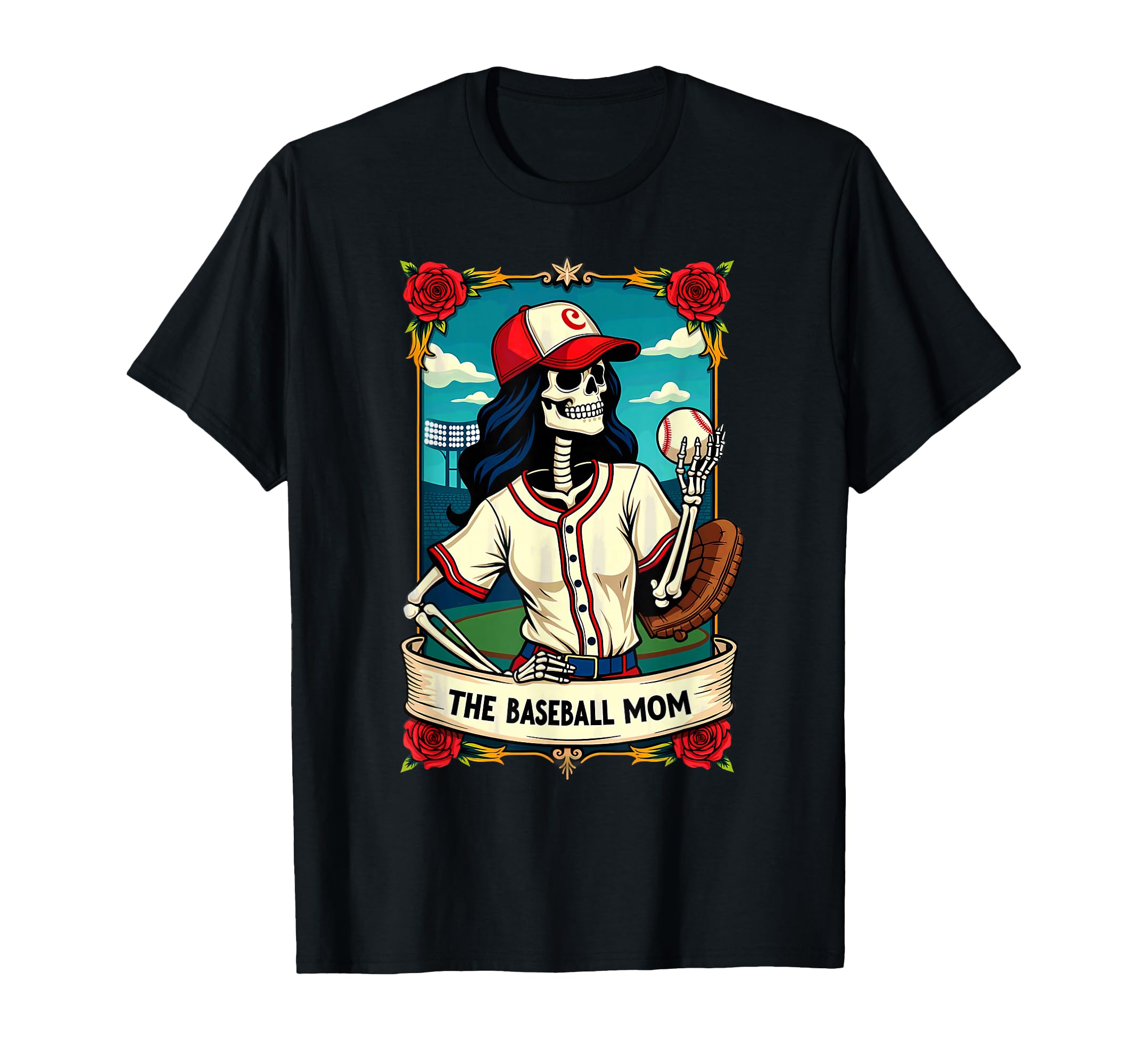 Gothic Tarot Card Baseball Mom Skeleton T-Shirt - Unique Graphic for Adults - T-Shirt, Sweatshirt, Hoodie