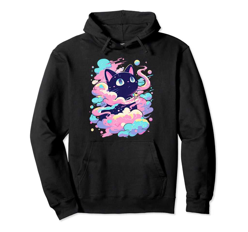 Kawaii Black Cat Pastel Cloud Y2K Hoodie - Fun Novelty Design for Adults - T-Shirt, Sweatshirt, Hoodie